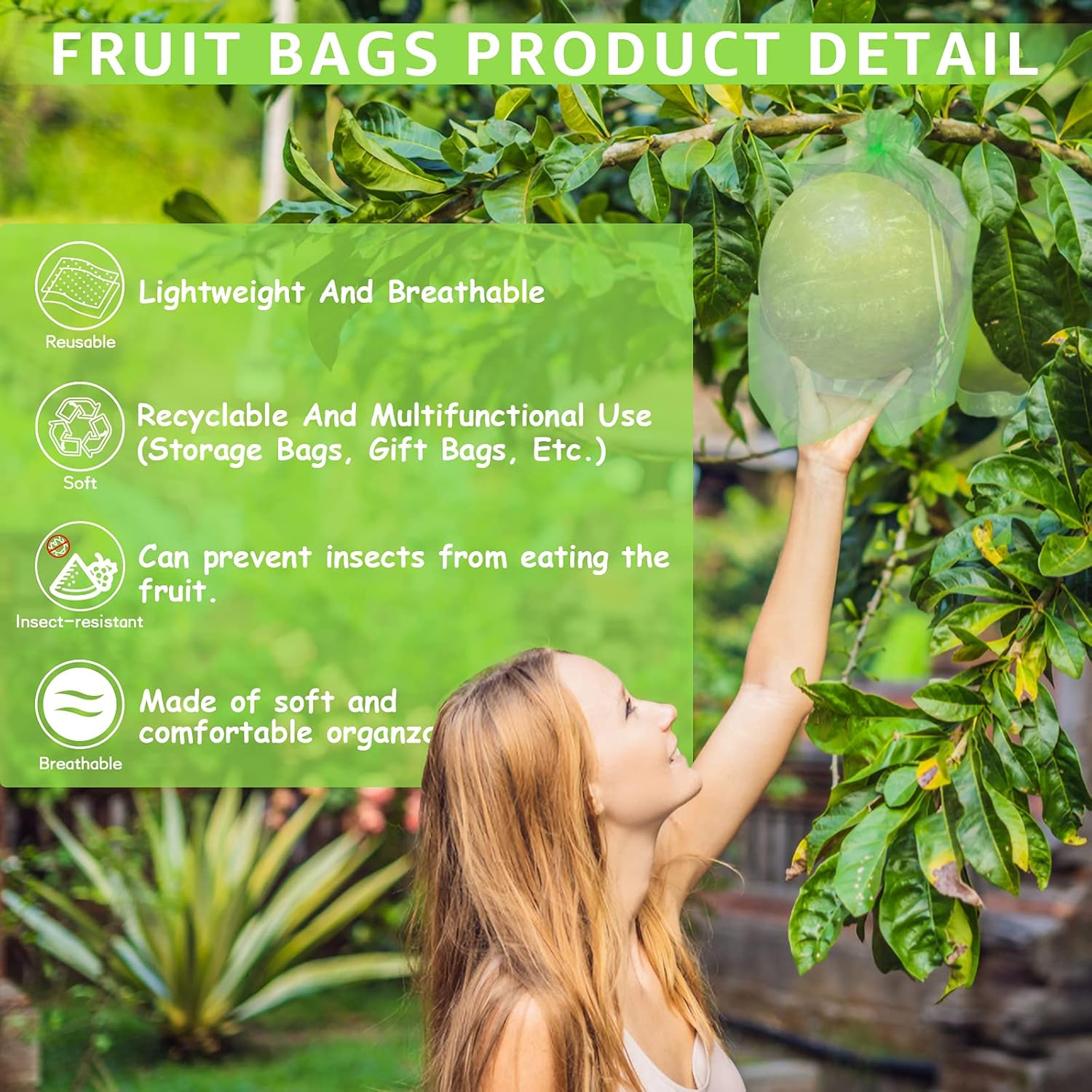 50 Pcs Fruit Protection Bags,8''×12''Fruit Netting Bags for Fruit Trees Fruit Cover Mesh Bag with Drawstring Netting Barrier Bags for Plant Fruit Flower