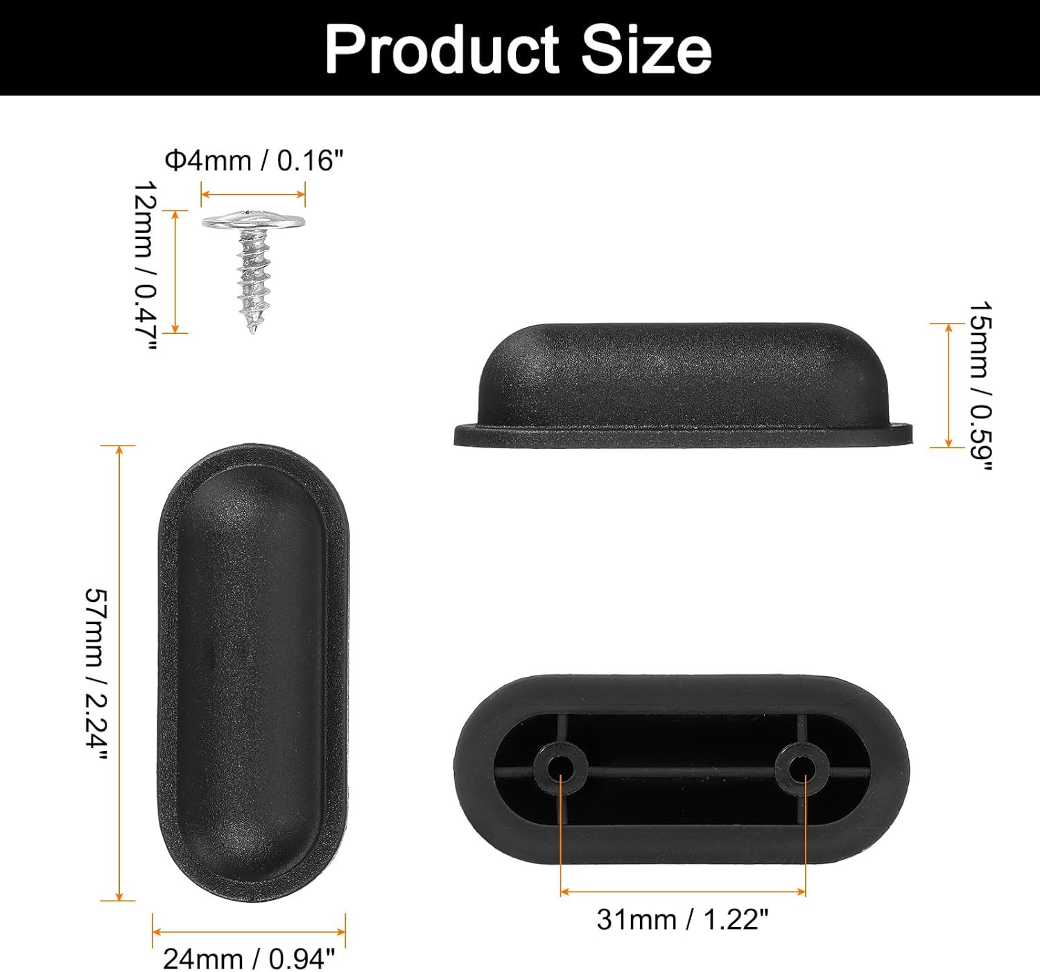 4Pcs Luggage Replacement Pads, Plastic Luggage Stand Feet Stud, Suitcase and Travel Gear Bottom Side Accessories with Self-Tapping Screws, Black 57x24x15mm