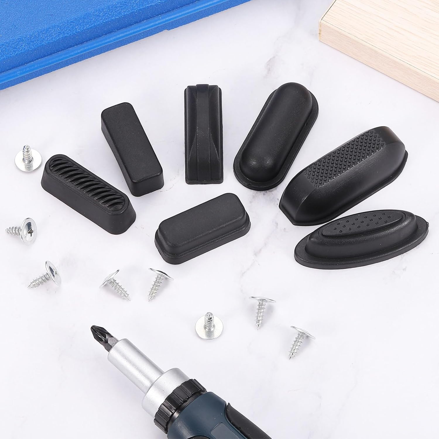 4Pcs Luggage Replacement Pads, Plastic Luggage Stand Feet Stud, Suitcase and Travel Gear Bottom Side Accessories with Self-Tapping Screws, Black 57x24x15mm