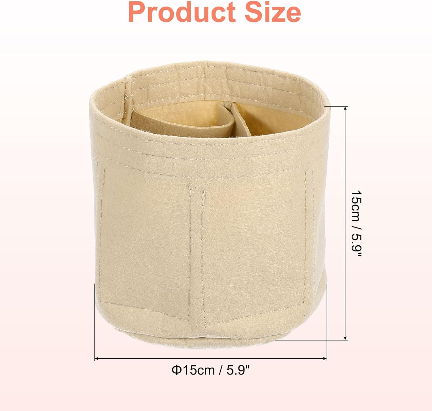 Purse Organizer Insert, Portable Felt Organizer Bags Round Multiple Compartments Purse Liner for Bucket Bag, Domed Satchel, Tote Bag, Handbag Shaper 8" x 4" x 5.5", Beige