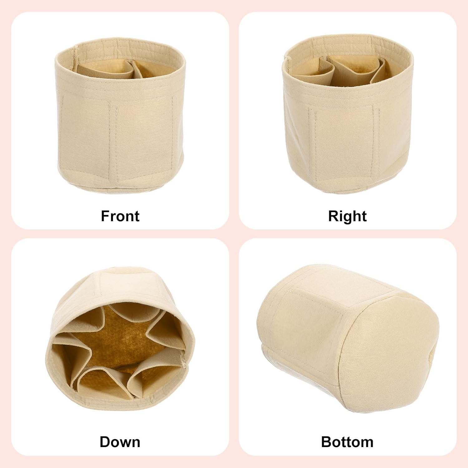 Purse Organizer Insert, Portable Felt Organizer Bags Round Multiple Compartments Purse Liner for Bucket Bag, Domed Satchel, Tote Bag, Handbag Shaper 8" x 4" x 5.5", Beige