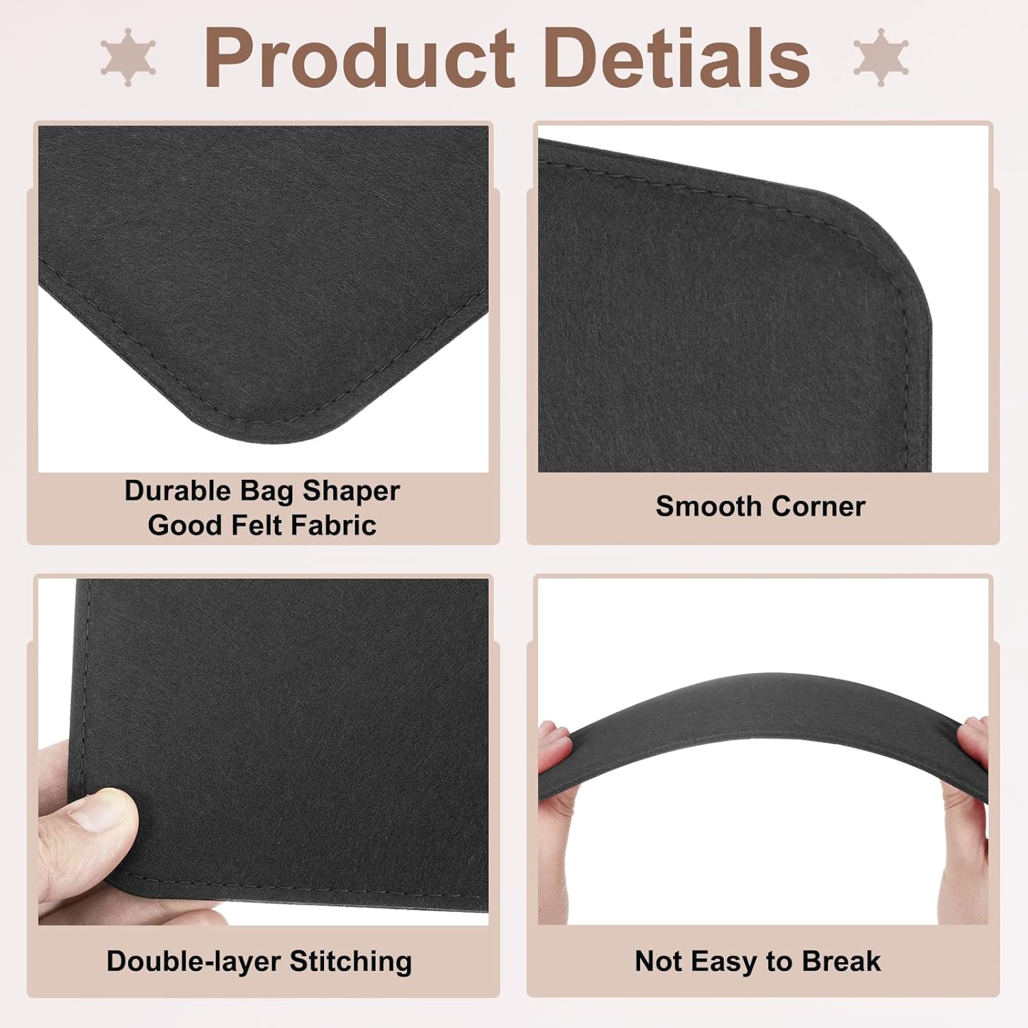 2Pcs Felt Base Shaper, 13.8x5 Inch Rectangle Bag Bottom Shaper Pad Bag Cushion Base Purse Liner Board Insert Arc Corner for Handbags Tote Crossbody Bag Backpack, Black
