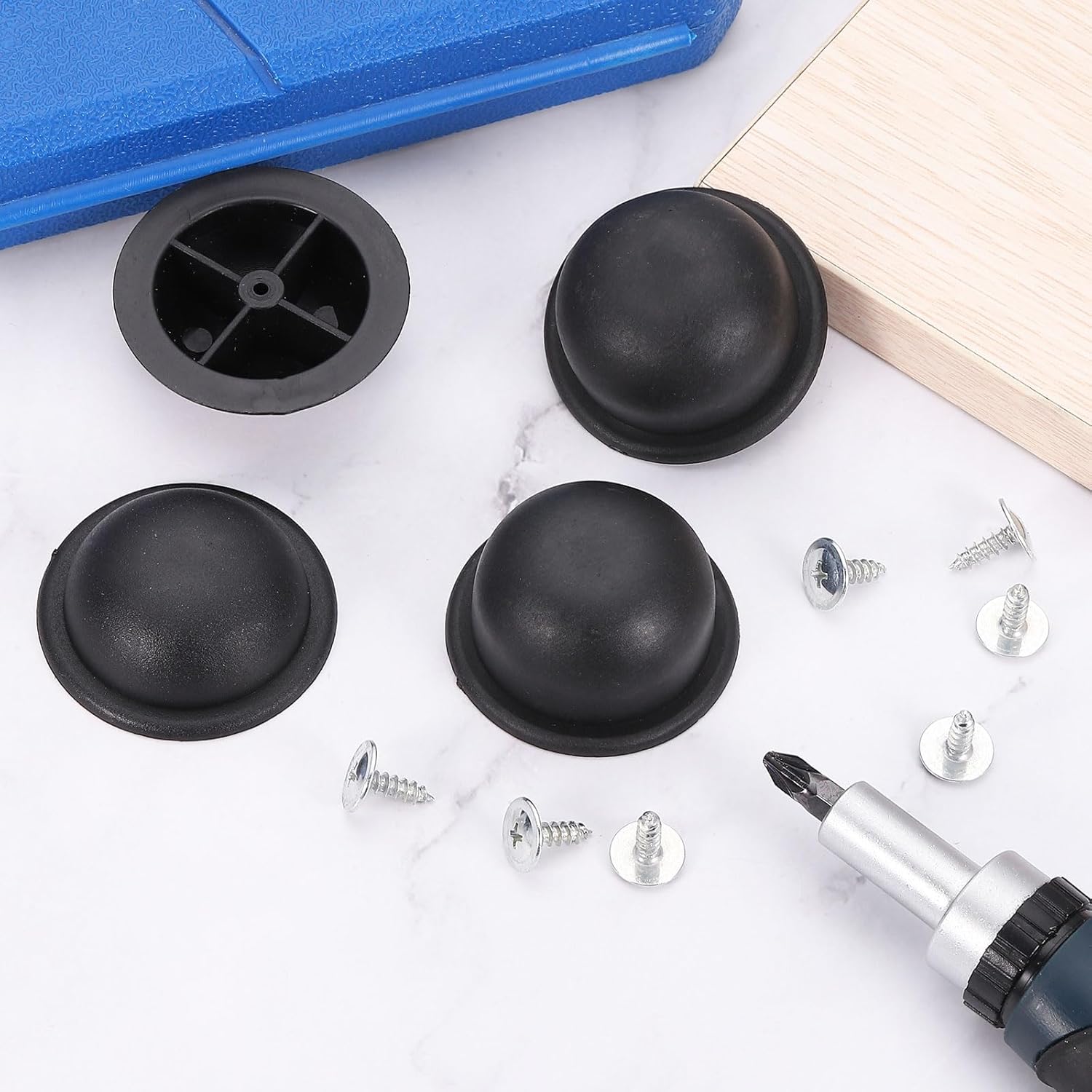 4Pcs Luggage Replacement Pads, Plastic Luggage Stand Feet Stud, Suitcase and Travel Gear Bottom Side Accessories with Self-Tapping Screws, Black 47x47x25mm
