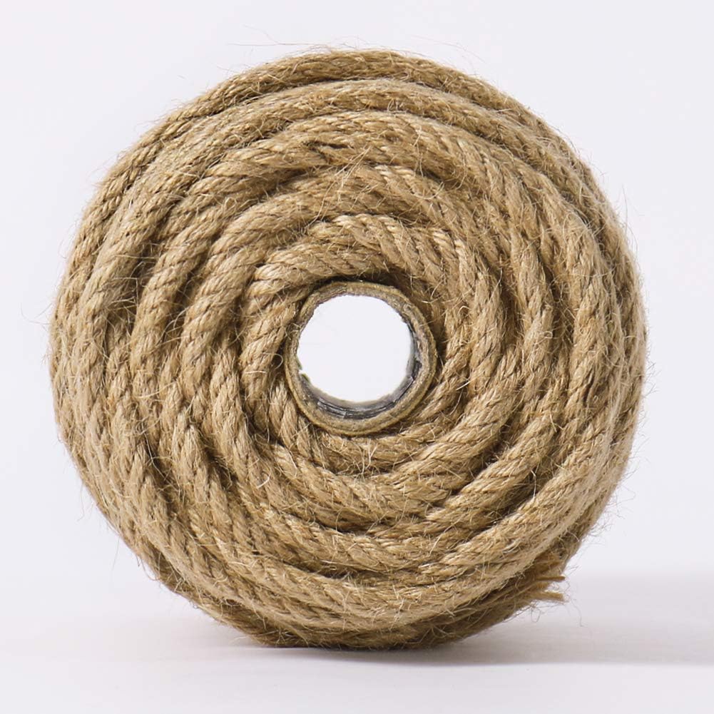 5mm Jute Rope, 100 Feet 4Ply Twisted Heavy Duty and Thick Twine Rope for Gardening, Crafting, Bundling, Cat Scratching Post, Home Decor, Christmas Decorations