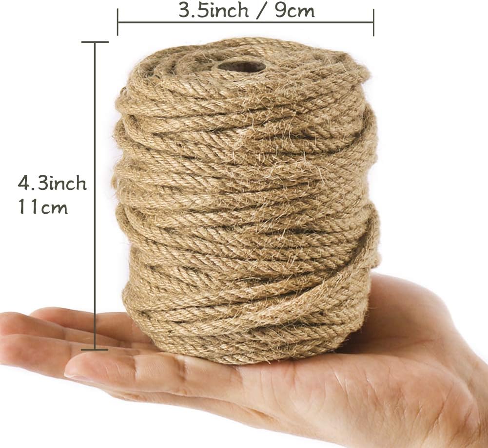 5mm Jute Rope, 100 Feet 4Ply Twisted Heavy Duty and Thick Twine Rope for Gardening, Crafting, Bundling, Cat Scratching Post, Home Decor, Christmas Decorations
