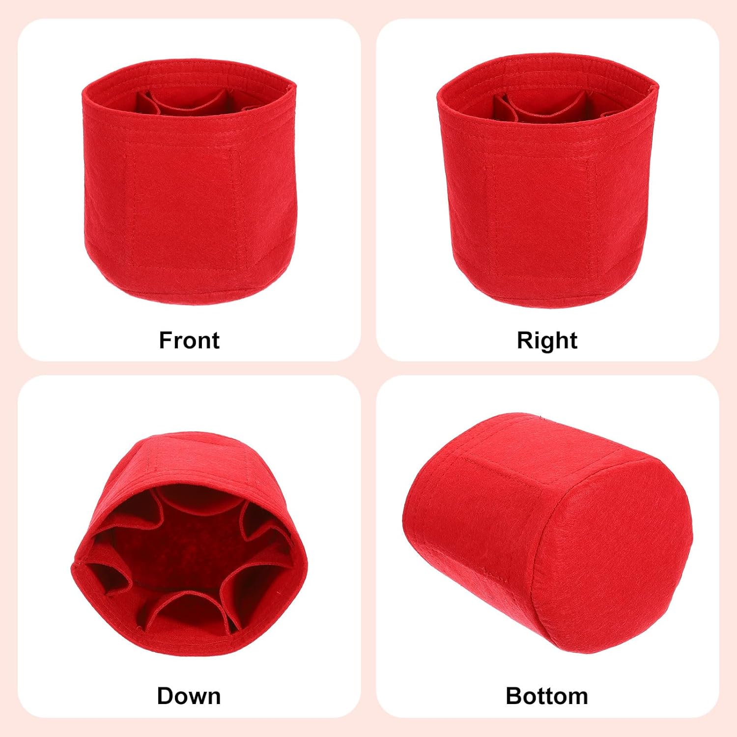 Purse Organizer Insert, Portable Felt Organizer Bags Round Multiple Compartments Purse Liner for Bucket Bag, Domed Satchel, Tote Bag, Handbag Shaper 6" x 6", Red