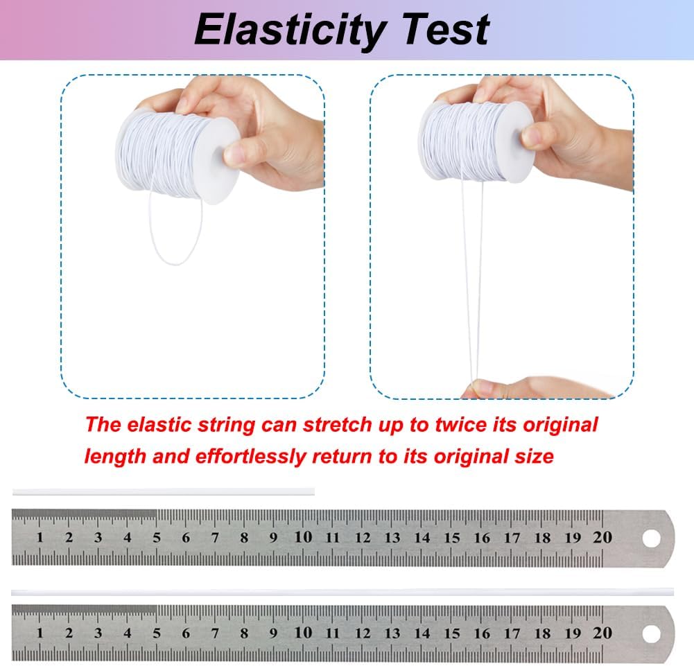 White Elastic String, 328 Feet 1mm Stretchy Bracelet String Bead Cord for Bracelets, Necklaces, Jewelry Making Supplies, Beading, Pony Beads and Crafts Bead-Free