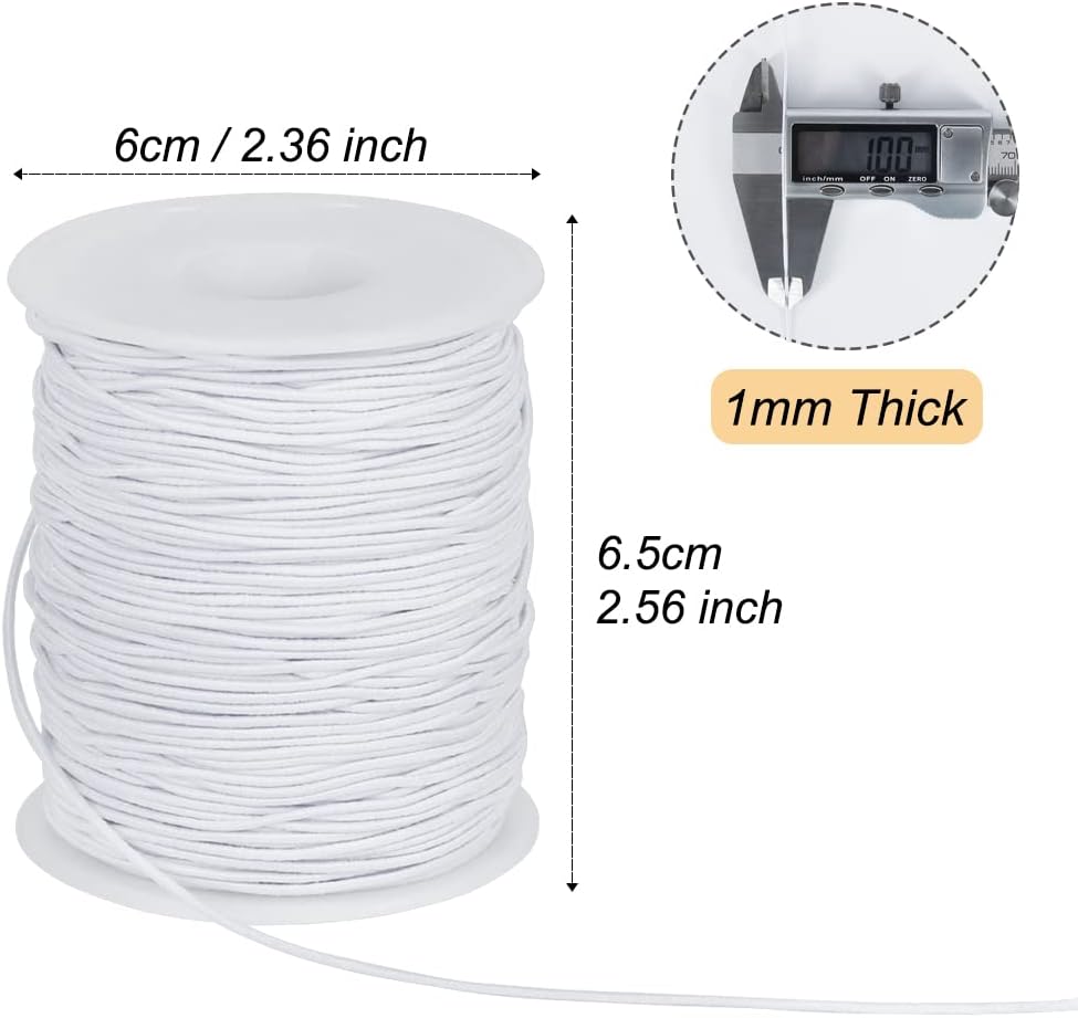 White Elastic String, 328 Feet 1mm Stretchy Bracelet String Bead Cord for Bracelets, Necklaces, Jewelry Making Supplies, Beading, Pony Beads and Crafts Bead-Free