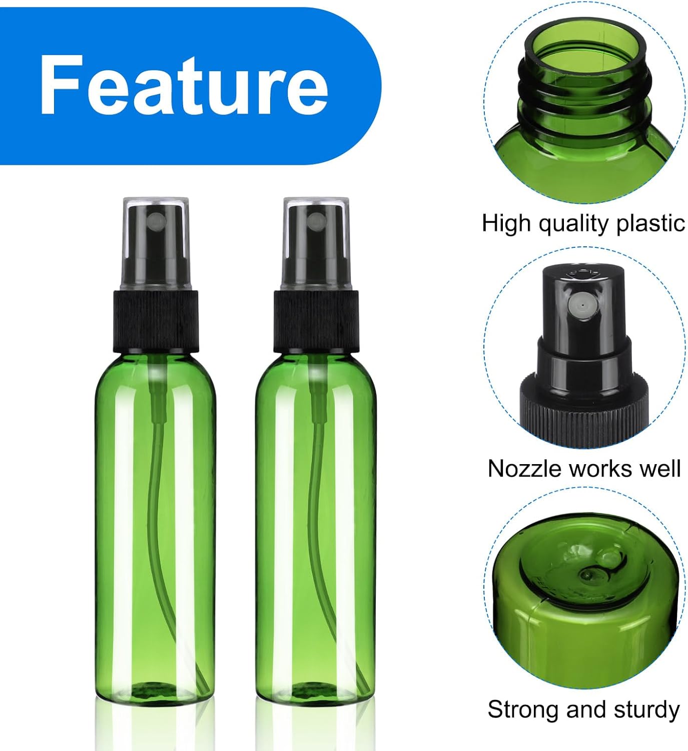 10Pack Spray Bottles, 2 Oz/60ML Reusable Clear Empty Mist Plastic Mini Travel Bottle Set,Small Refillable Liquid Containers for Household Use, Essential Oil, Cleaning Green Black