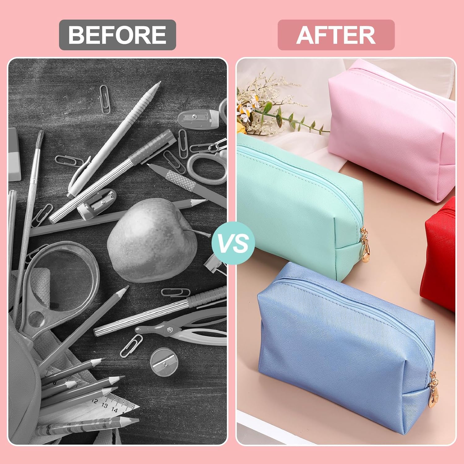 PU Leather Square Makeup Bag, Waterproof Cosmetic Organizer Bag Zipper Pouch Travel Toiletry Bag for Women for Makeup Brush Holder Bronze Gold, Small