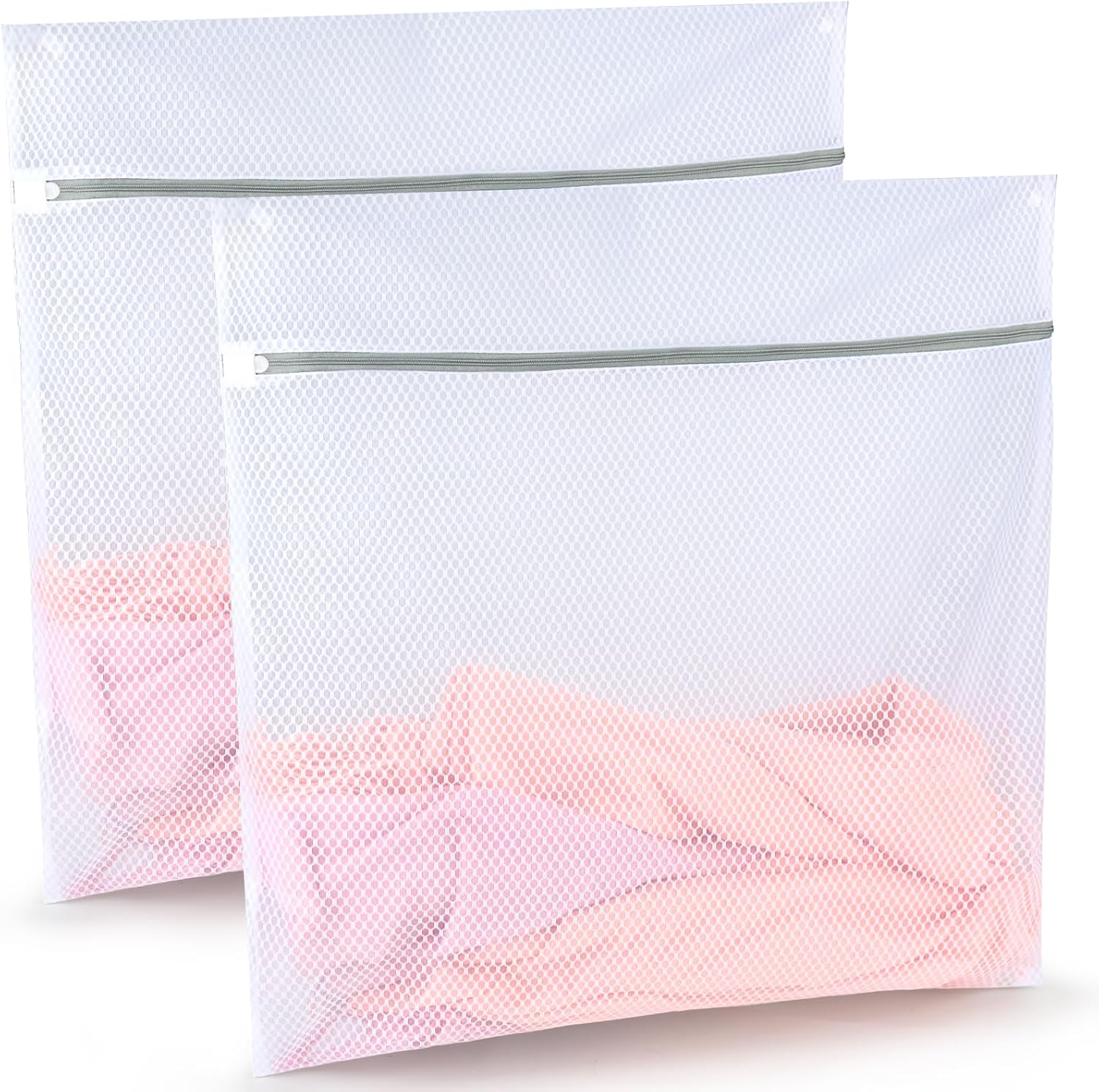 Durable Honeycomb Mesh Laundry Bags, 2 XX-Large 24in x 24in Washing Delicate Bags with Colorful Zipper for Huge Clothes, Curtain, Coverlet, Carpet