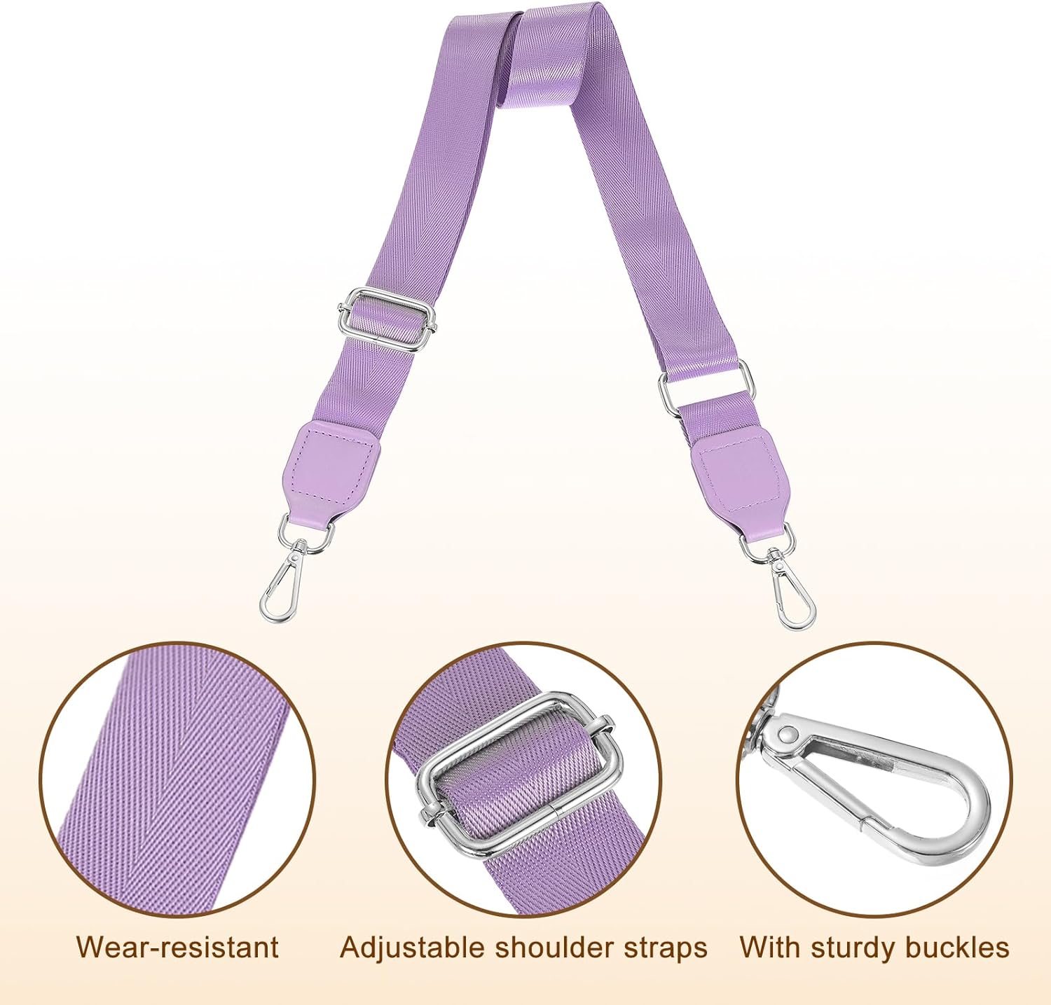 Wide Shoulder Strap, 3.8cm Adjustable Purse Strap Replacement Crossbody Strap for Shoulder Bag Handbag, Light Purple, Silver Square Mouth Buckle