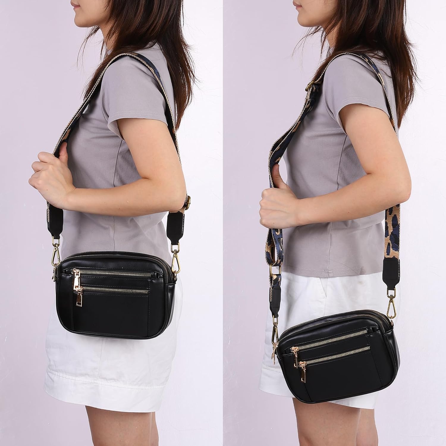 Wide Shoulder Strap, 3.8cm Adjustable Purse Strap Replacement Crossbody Strap for Shoulder Bag Handbag, Light Purple, Silver Square Mouth Buckle