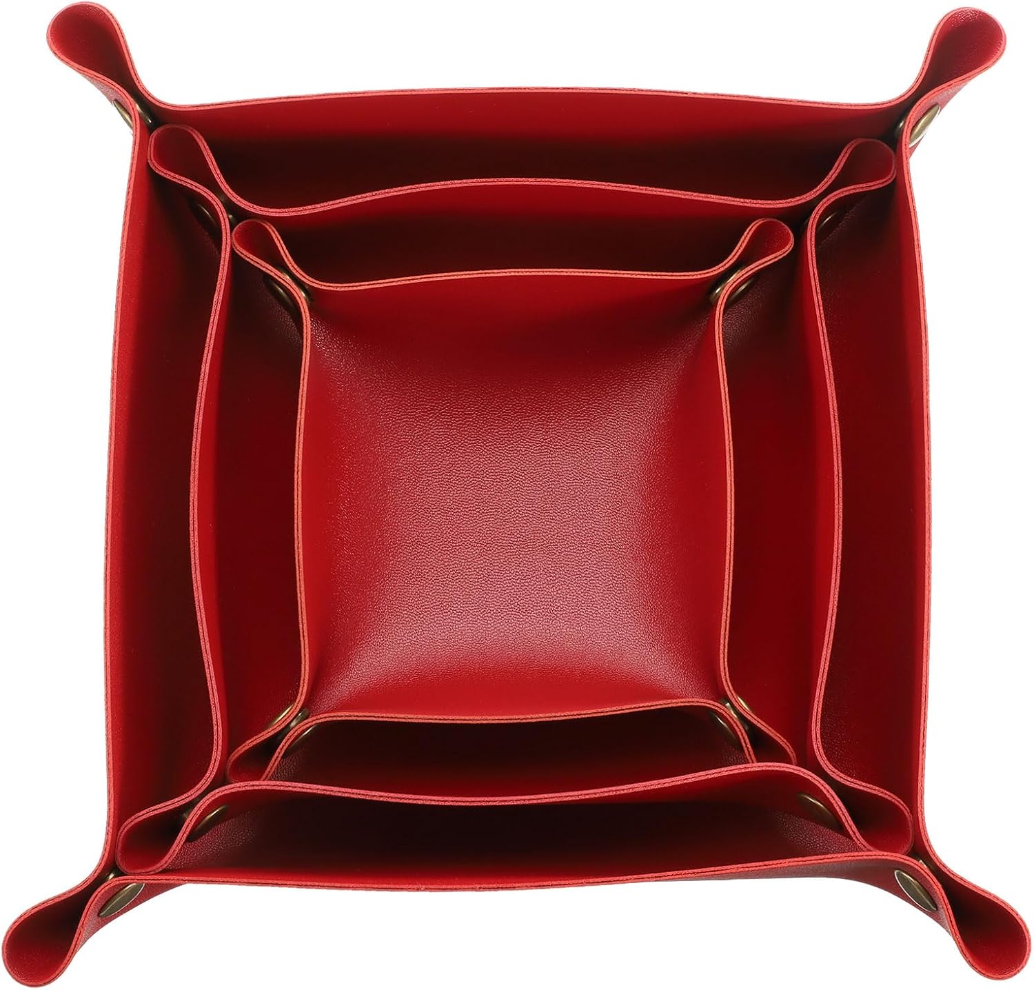 3 Pack PU Leather Tray, Jewelry Tray for Women and Men, Glossy Leather Desk Organizer Portable Catchall Tray for Jewelry Key Coin Watch Wallet, Red