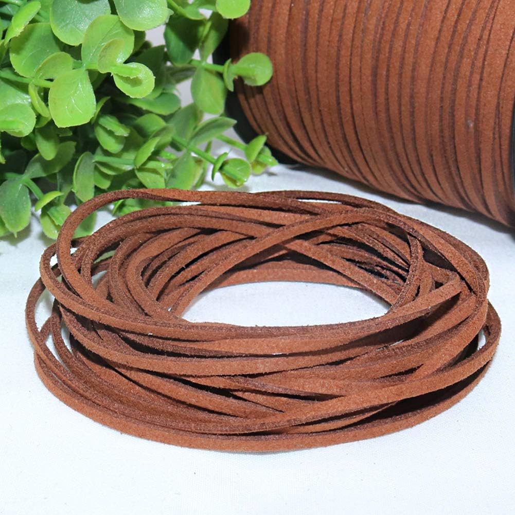 Leather String, 100 Yards 2.6mm Flat Suede Cord, Faux Leather Cord for Jewelry Making, Necklaces, Bracelets, Dream Catchers and DIY Crafts Brown