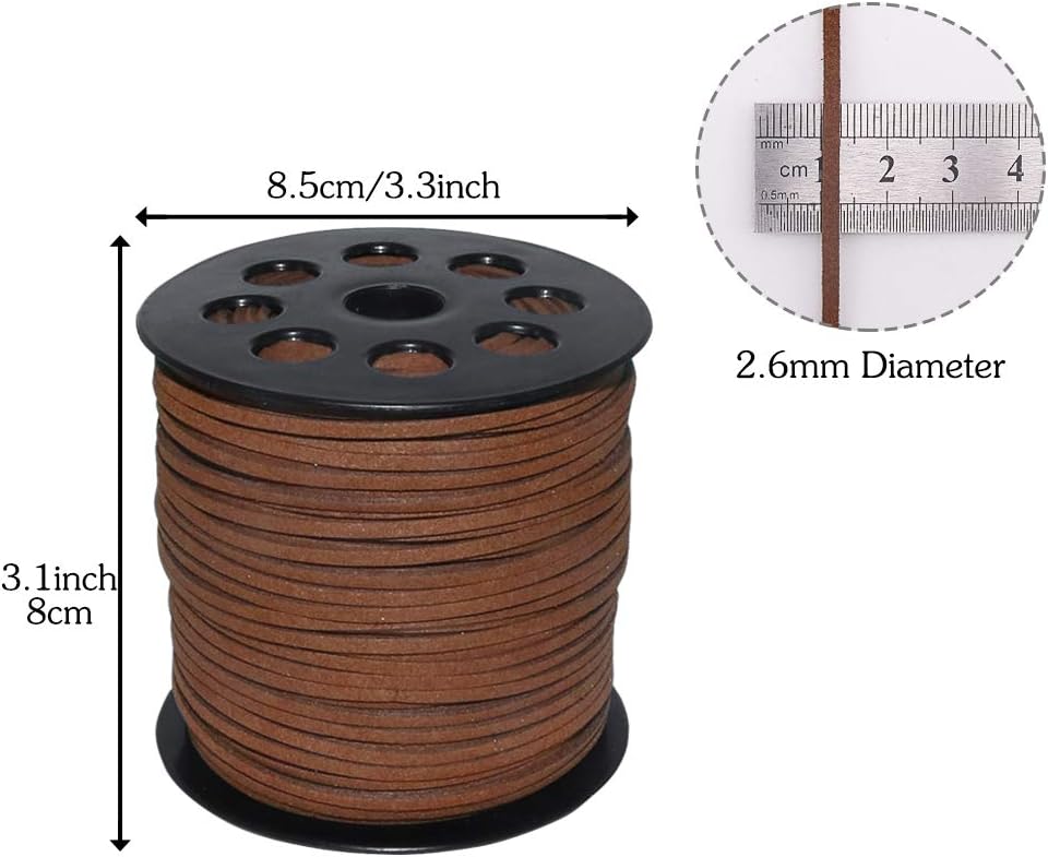 Leather String, 100 Yards 2.6mm Flat Suede Cord, Faux Leather Cord for Jewelry Making, Necklaces, Bracelets, Dream Catchers and DIY Crafts Brown