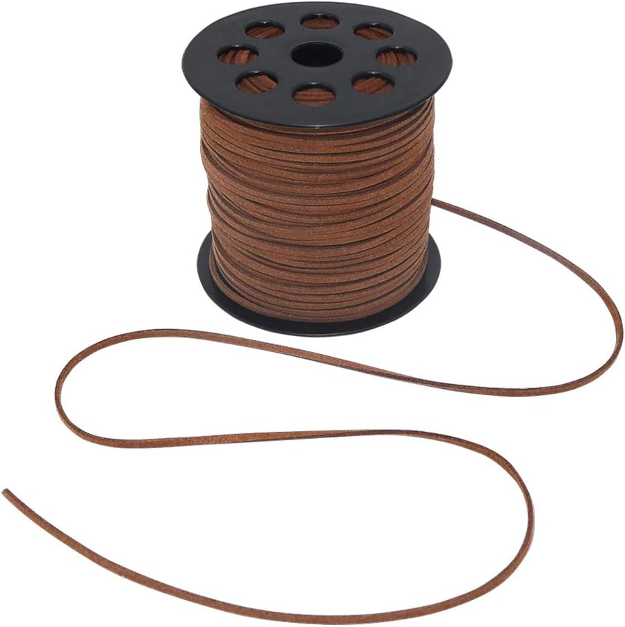 Leather String, 100 Yards 2.6mm Flat Suede Cord, Faux Leather Cord for Jewelry Making, Necklaces, Bracelets, Dream Catchers and DIY Crafts Brown