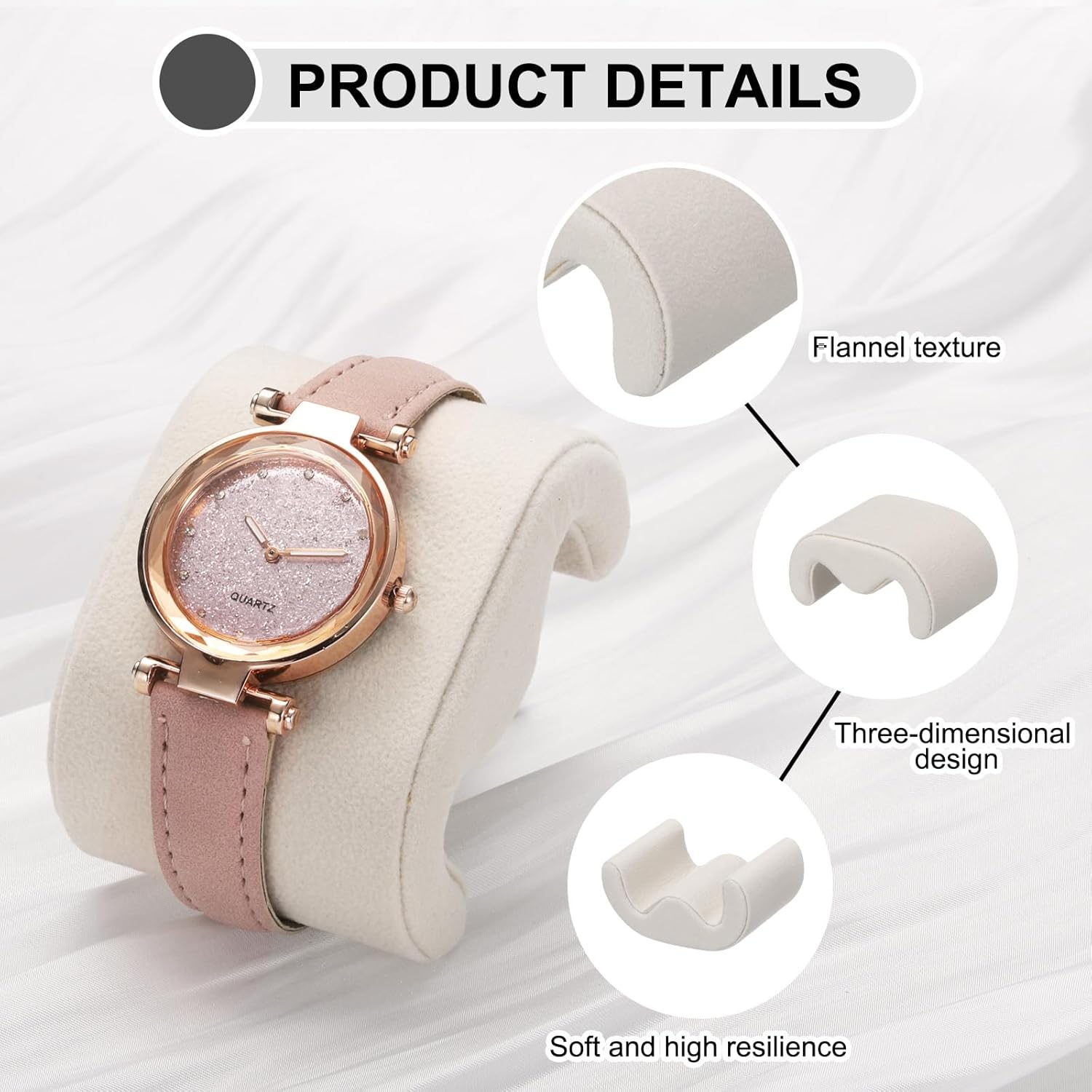 2pcs Watch Case Pillows, M Shaped Watch Display Pillow Velvet Watch Cushion Replacement for Watch Bracelet Display Storage Beige