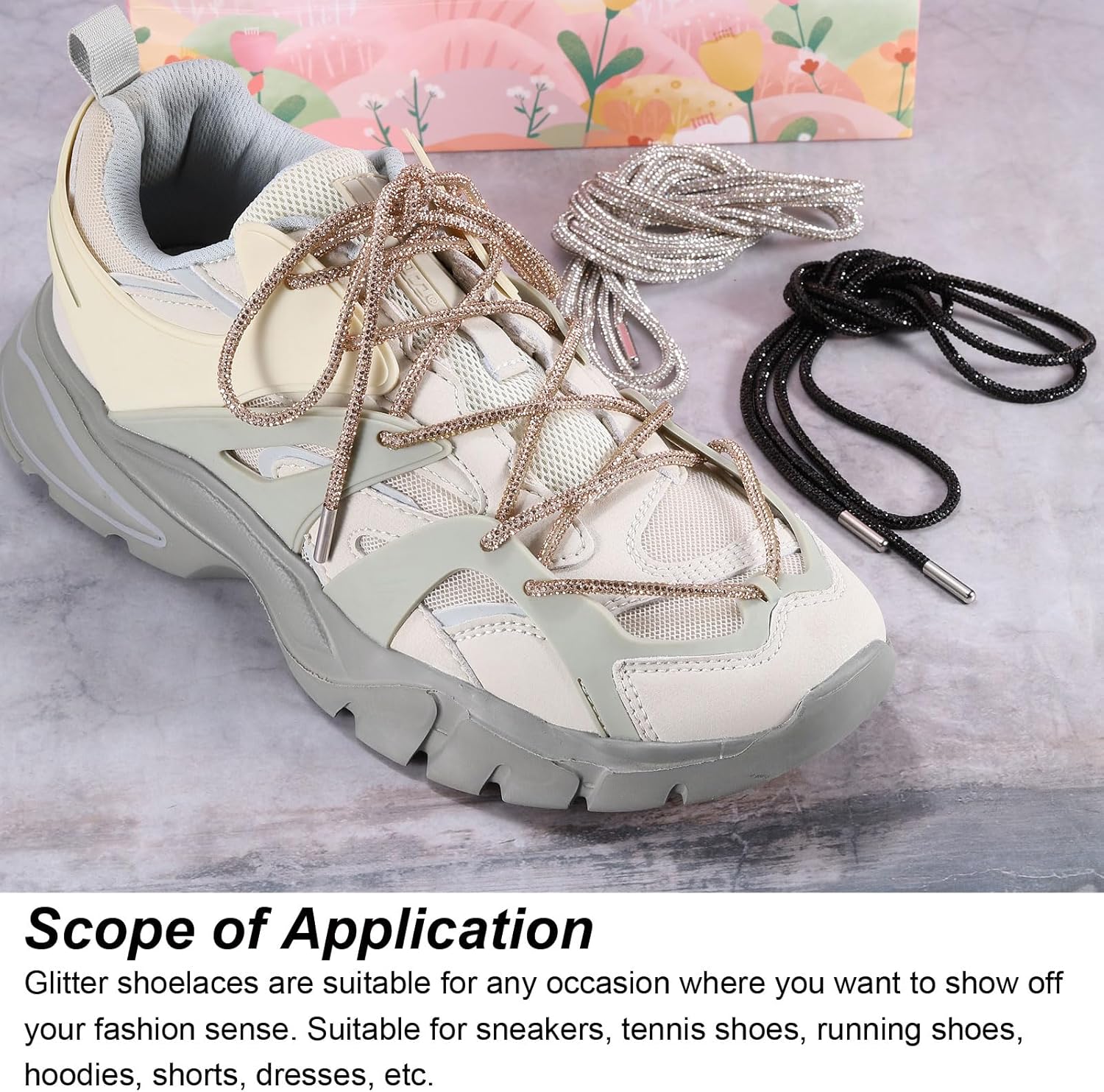 Rhinestone Shoe Lace Bling Glittered Ropes Drawstring Cords Replacement for Sweatpants Hoodie