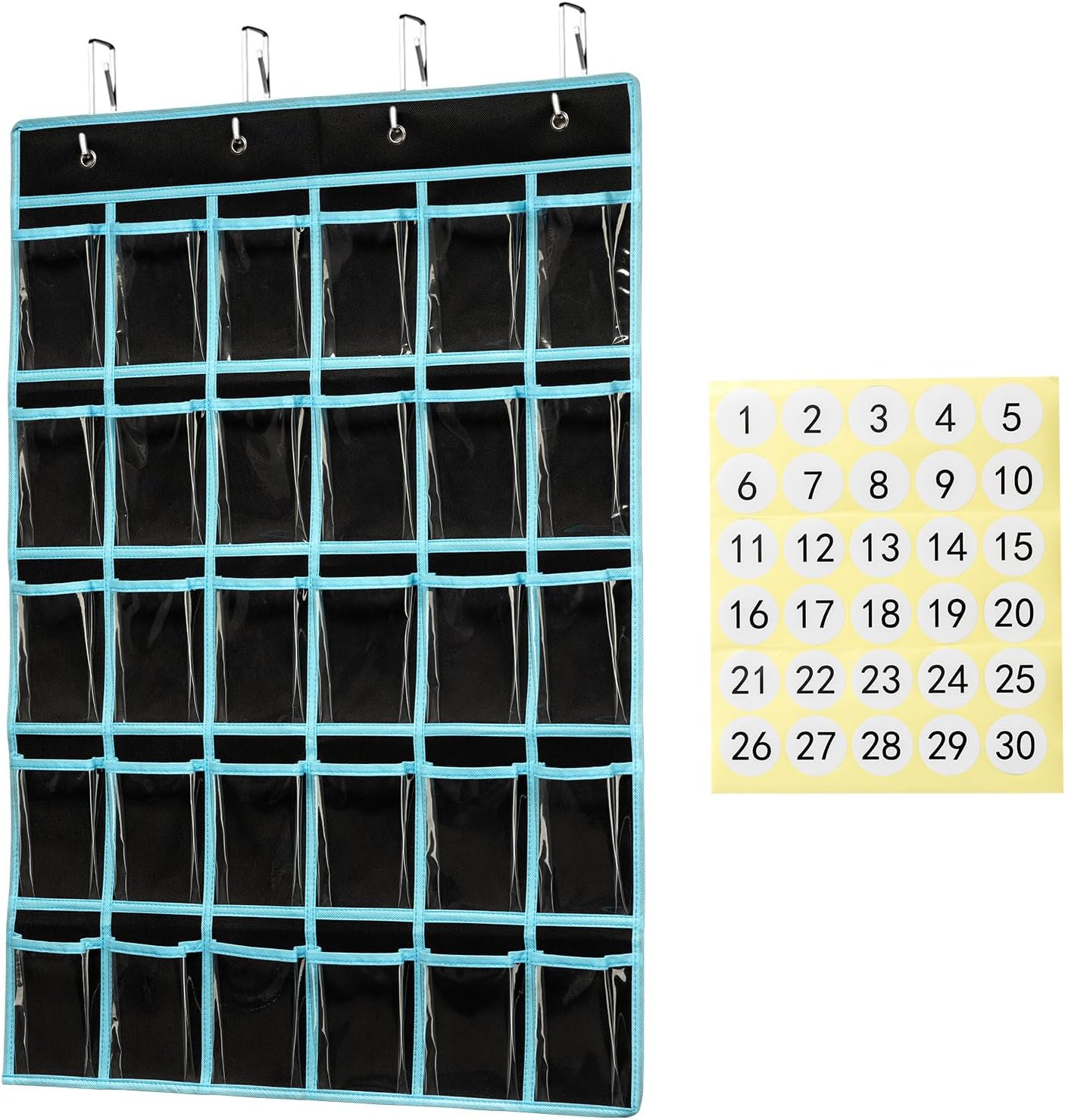Classroom Pocket Chart Organizer,Cell Phones Calculator Holder for Classroom Storage, Hanging Wall Door Calculator Phone Caddy for Classroom. 30 Pockets-Black