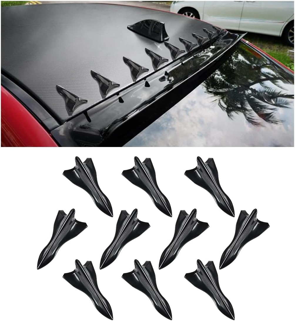 10PCS Car Diffuser Shark Fin Kit, Auto Air Vortex Generator Decoration Self-Adhesive Compatible with Spoiler Roof Wing Pointed, Bumper Exterior Accessories for SUV, Car Black