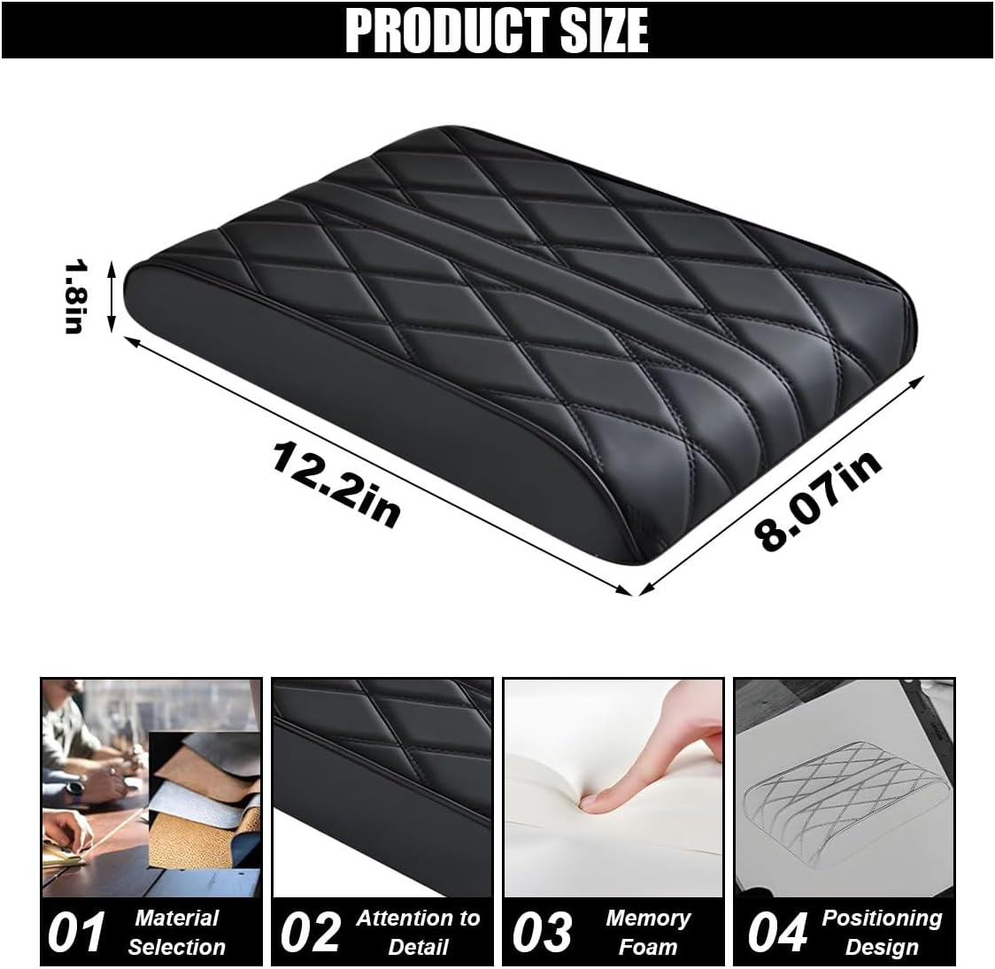 Car Center Console Cover Pad, Leather Auto Console Arm Rest Cover, Waterproof Car Armrest Seat Box Cushion Protector, Memory Foam Armrest Pillow for Most Cars