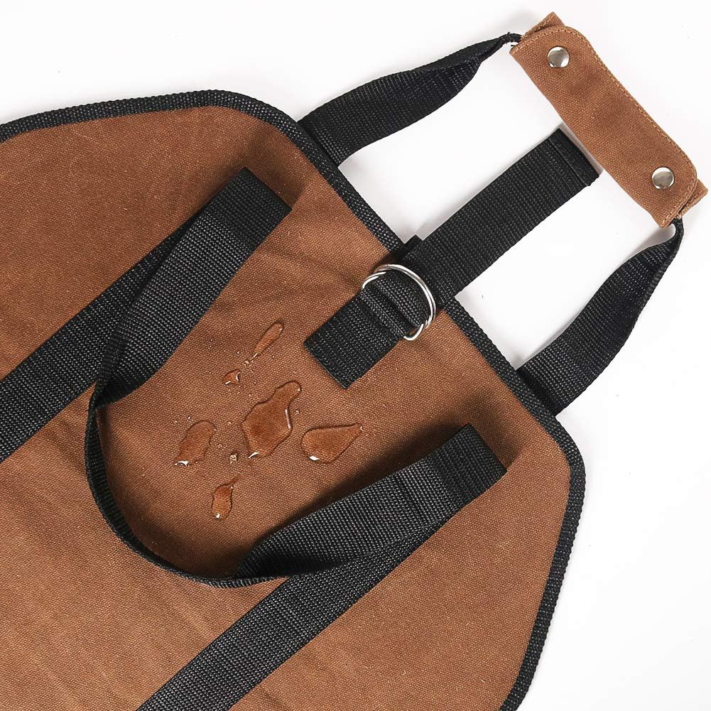 Firewood Carrier, 38in x 18in 16oz Waxed Canvas Log Carrier for Firewood, Wood Carrying Bag with Handles Securing Straps for Indoors Camping Trip, Gifts for Men Dad Husband Brown