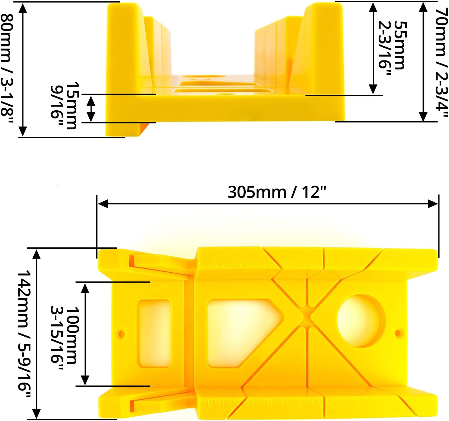 12-Inch High Impact Plastic Miter Box with Versatile Cutting Angles and Ruler Scale