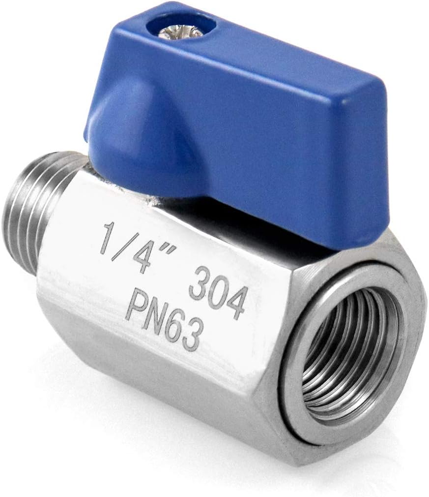 Mini Ball Valve, 2 Pack 1/4" NPT Thread Female and Male 304 Stainless Steel Shut-Off Valves