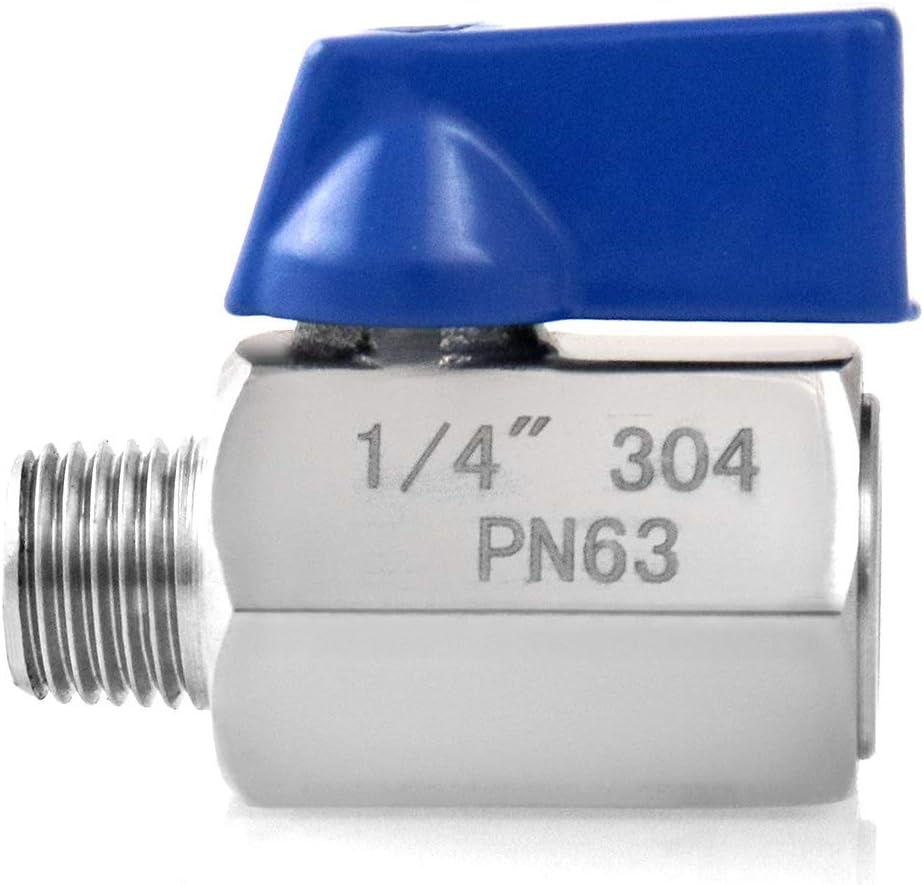Mini Ball Valve, 2 Pack 1/4" NPT Thread Female and Male 304 Stainless Steel Shut-Off Valves