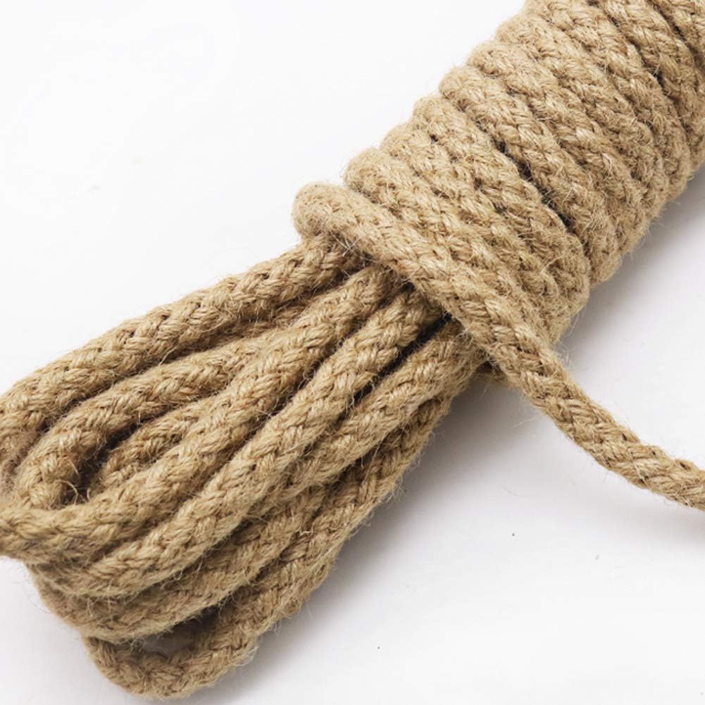 Braided Jute Rope, 25 Feet 11mm Thick Twine Rope for Crafting, Cat Scratching, Gardening, Bundling, Farmhouse Decor, Home Decor