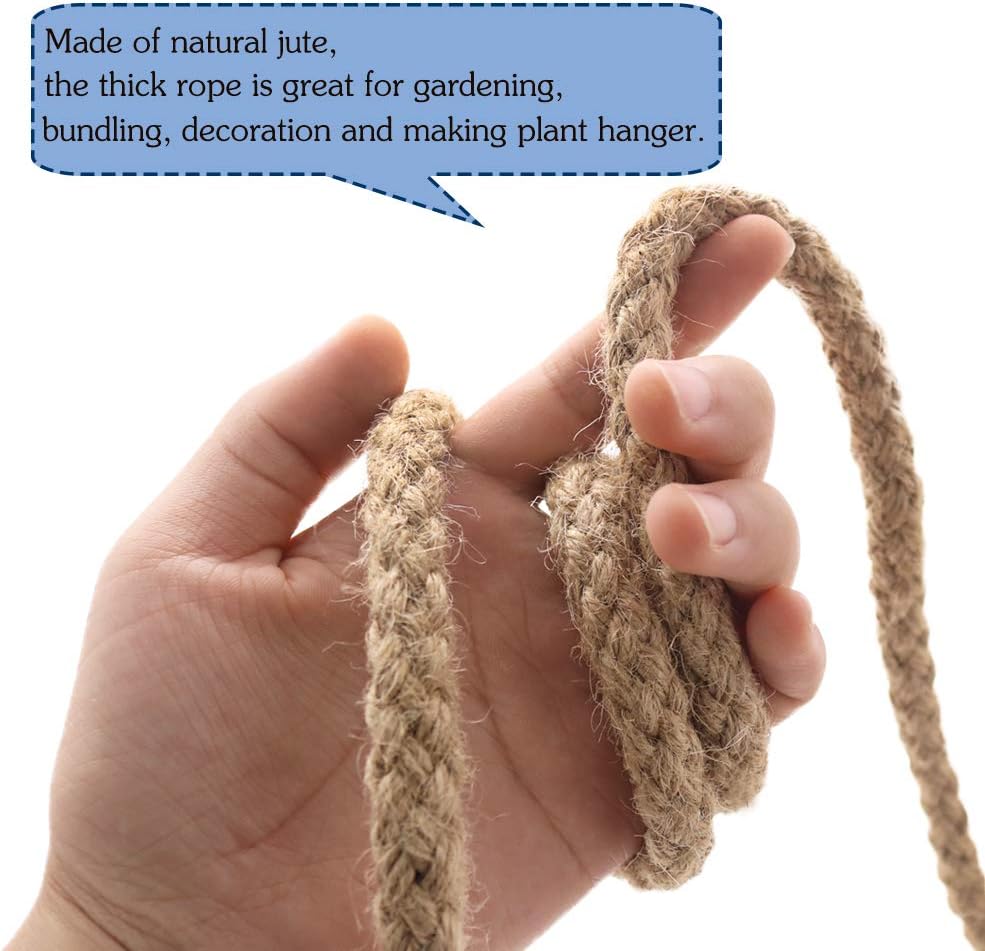 Braided Jute Rope, 25 Feet 11mm Thick Twine Rope for Crafting, Cat Scratching, Gardening, Bundling, Farmhouse Decor, Home Decor