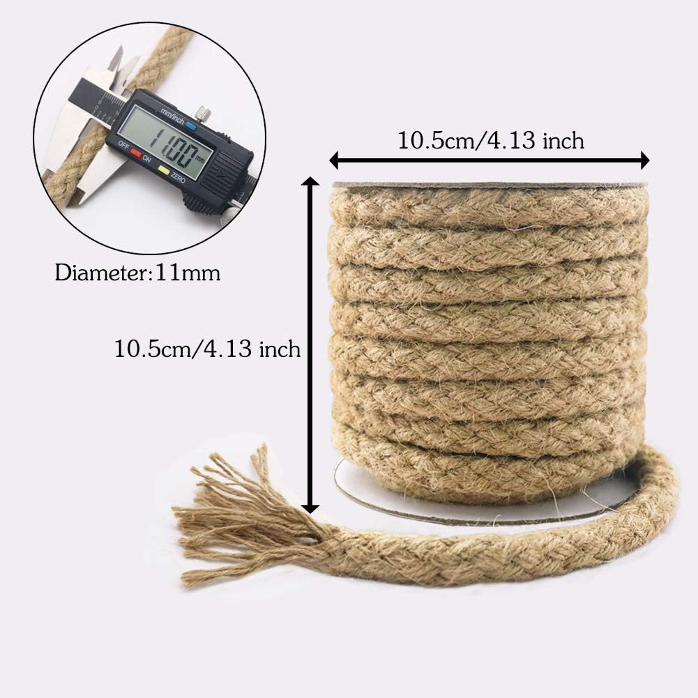 Braided Jute Rope, 25 Feet 11mm Thick Twine Rope for Crafting, Cat Scratching, Gardening, Bundling, Farmhouse Decor, Home Decor