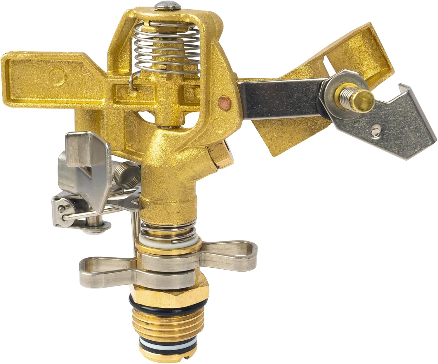 1/2 Inch Brass Impact Sprinkler, Heavy Duty Water Sprinkler Head, Adjustable 0-360 Degree Coverage Pattern, Watering Sprinkler with Nozzles for Large Patio Garden Irrigation 1 Pack