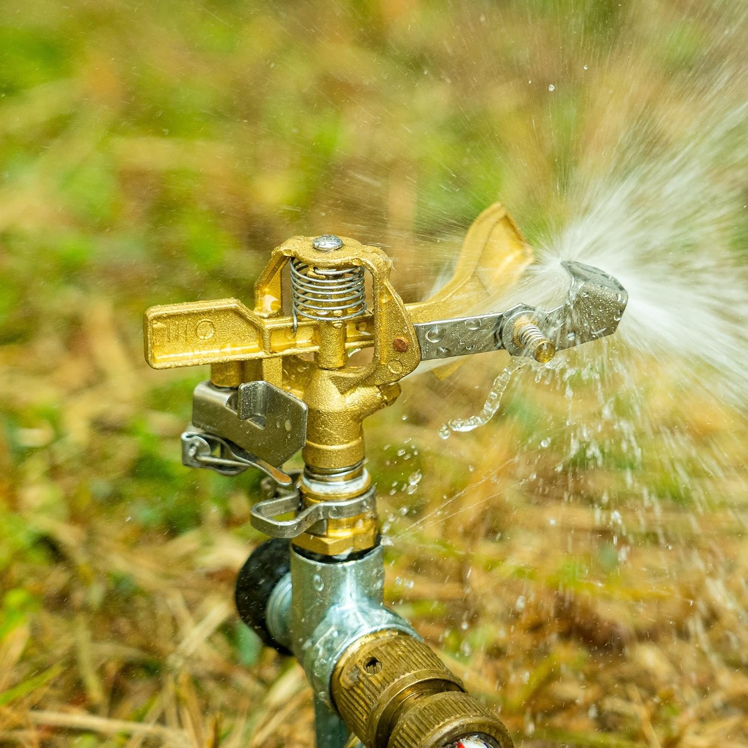 1/2 Inch Brass Impact Sprinkler, Heavy Duty Water Sprinkler Head, Adjustable 0-360 Degree Coverage Pattern, Watering Sprinkler with Nozzles for Large Patio Garden Irrigation 1 Pack