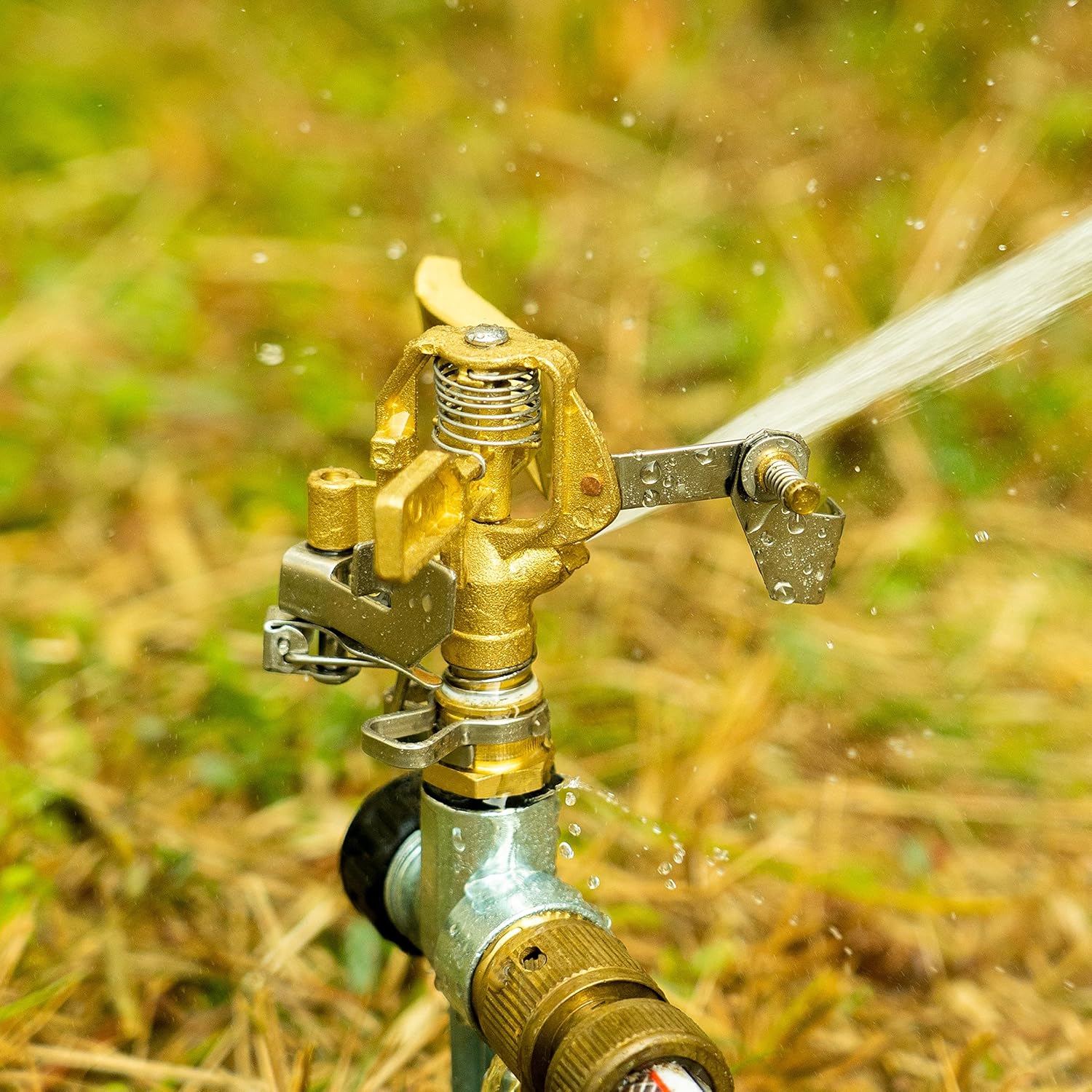 1/2 Inch Brass Impact Sprinkler, Heavy Duty Water Sprinkler Head, Adjustable 0-360 Degree Coverage Pattern, Watering Sprinkler with Nozzles for Large Patio Garden Irrigation 1 Pack