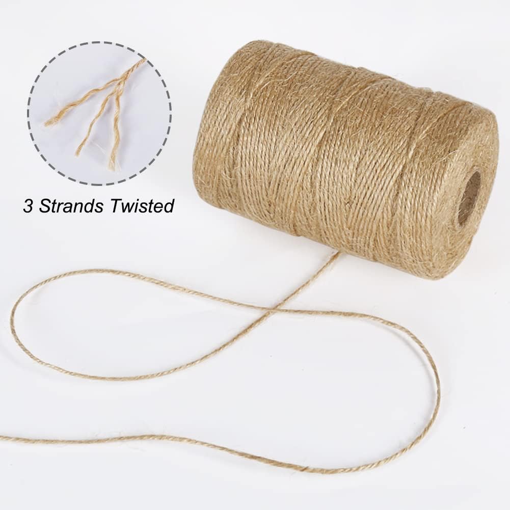 1000 Feet Natural Jute Twine, 2mm Twine String for Arts and Crafts, Gardening, Gift Wrapping, Packaging, Festive Decorations 2PCS x 500 Feet