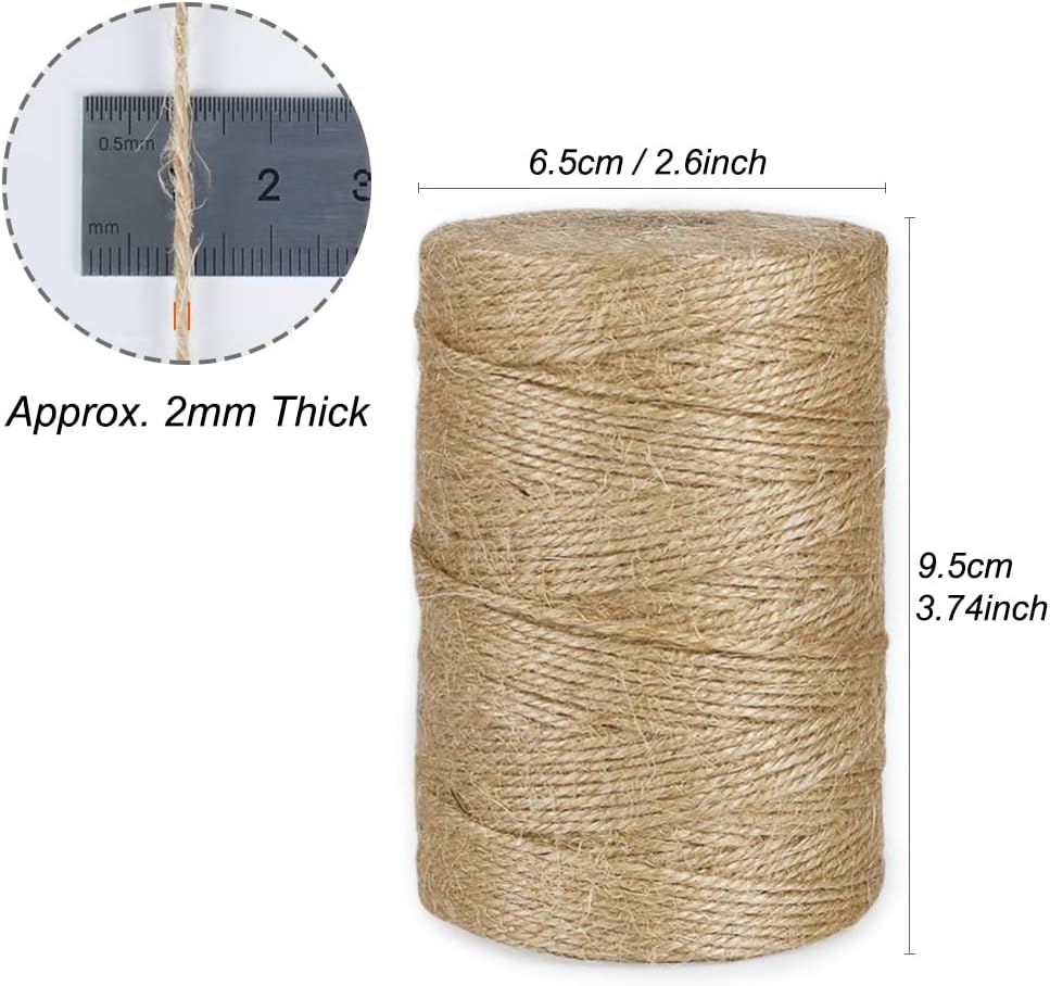 1000 Feet Natural Jute Twine, 2mm Twine String for Arts and Crafts, Gardening, Gift Wrapping, Packaging, Festive Decorations 2PCS x 500 Feet