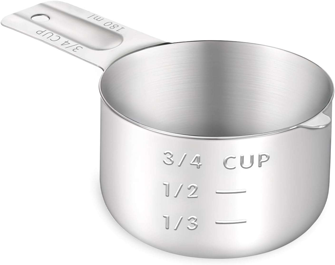 3/4 Cup 180ml, 6oz Stainless Steel Measuring Cups Measure Scoop for Cooking Baking Coffee, Dishwasher Safe, Metric and US Measurement