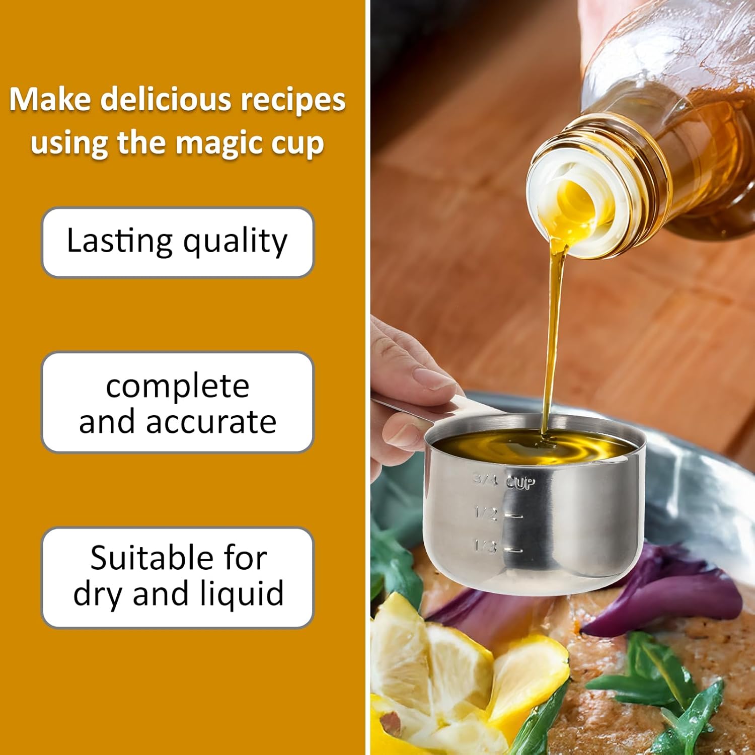 3/4 Cup 180ml, 6oz Stainless Steel Measuring Cups Measure Scoop for Cooking Baking Coffee, Dishwasher Safe, Metric and US Measurement