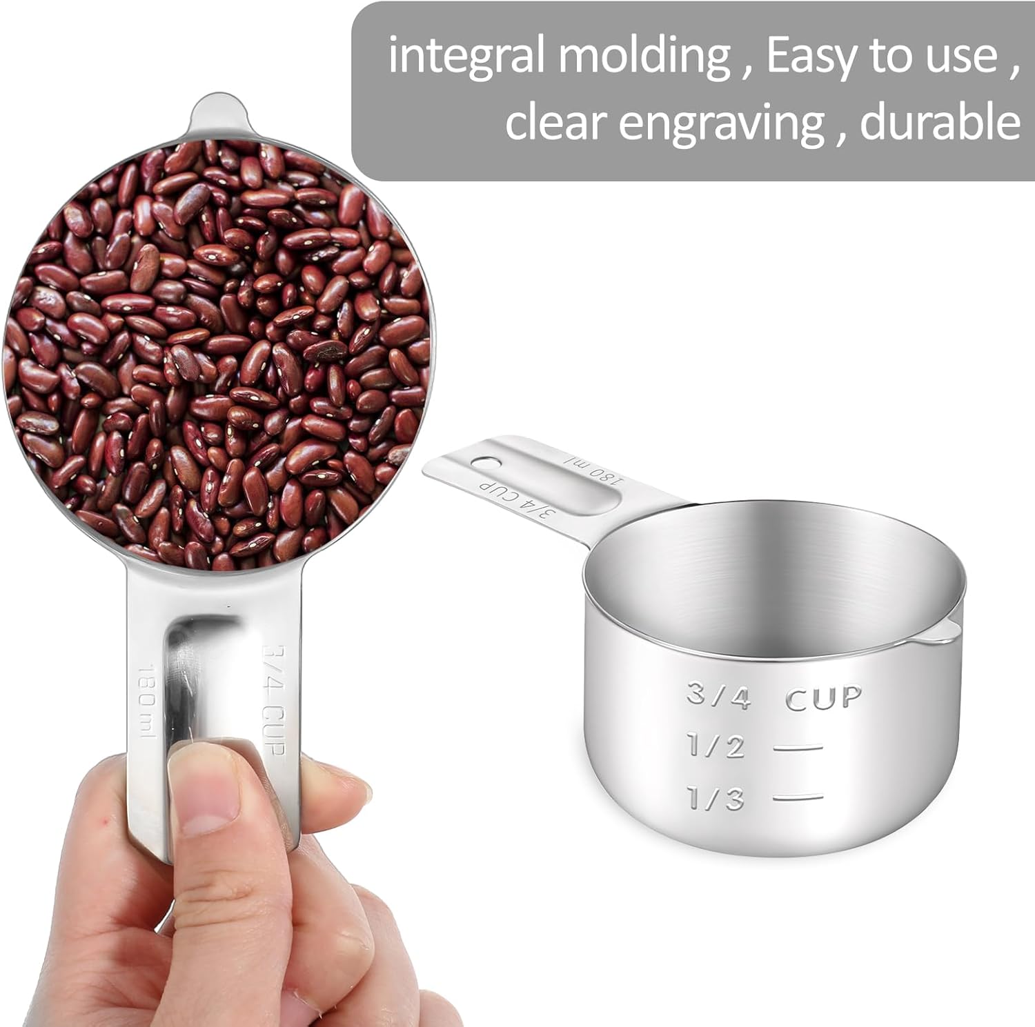 3/4 Cup 180ml, 6oz Stainless Steel Measuring Cups Measure Scoop for Cooking Baking Coffee, Dishwasher Safe, Metric and US Measurement