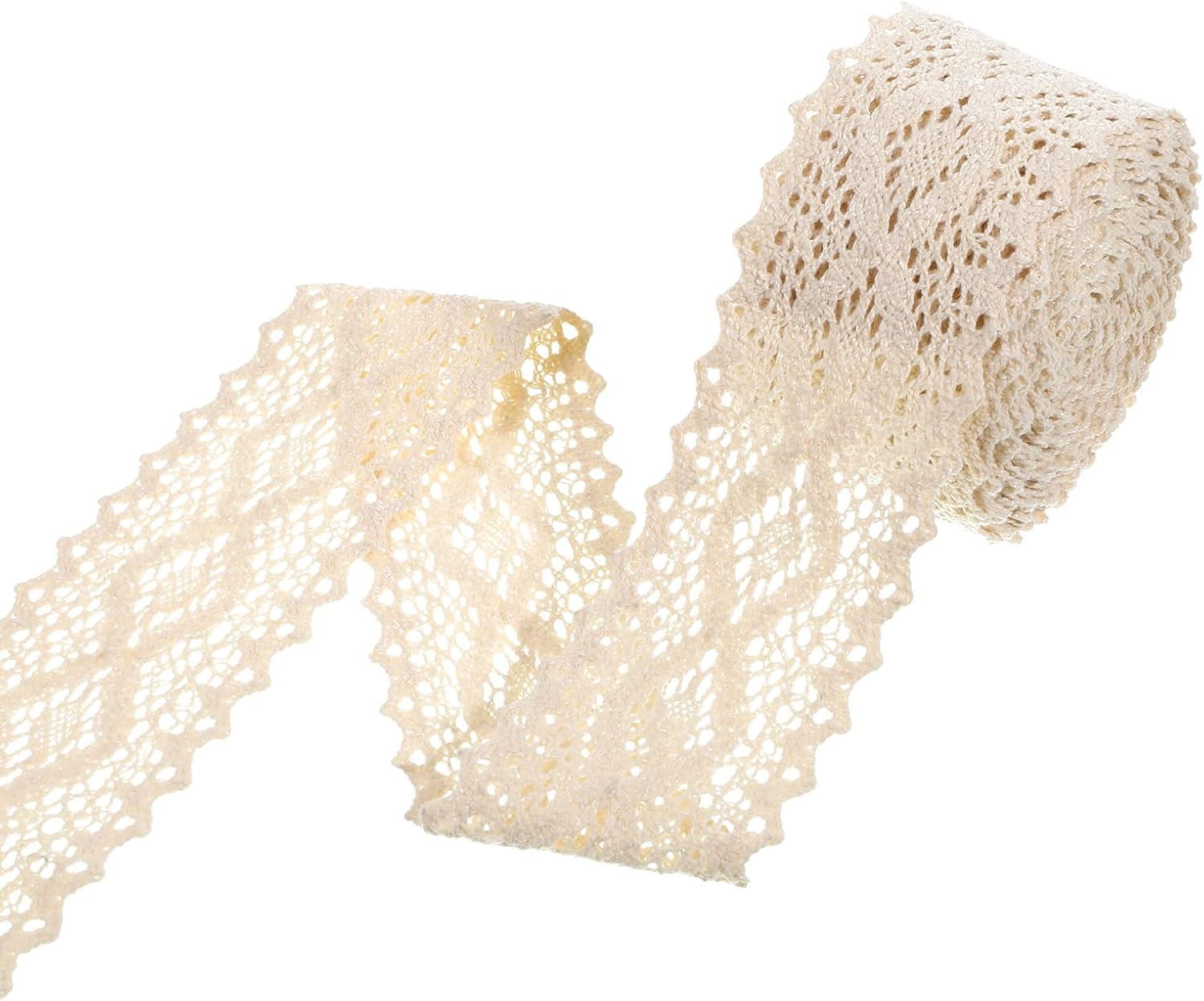 Beige Cotton Lace Trim, 5 Yards Vintage Crochet Lace Trim Ribbon Fabric Applique for Sewing, Wedding Decoration, Gift Wrapping, Christmas Package, Scrapbooking DIY Crafts 2.2" Wide