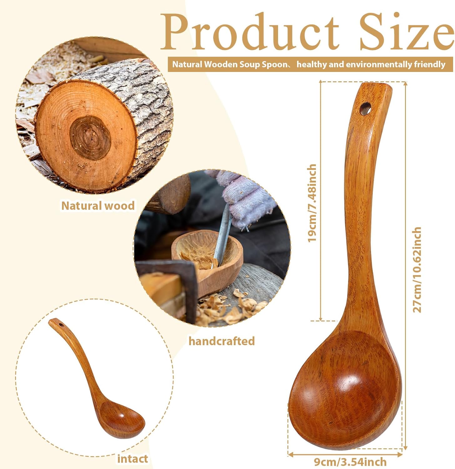 Wooden Ladle, 11" Long Handle Soup Ladle Spoon 3 fl oz Extra Large Kitchen Wooden Scoop Deep Teak Wood Spoon Utensil for Cooking Serving Cookware, Sustainable Natural Texture Bigger and Deeper