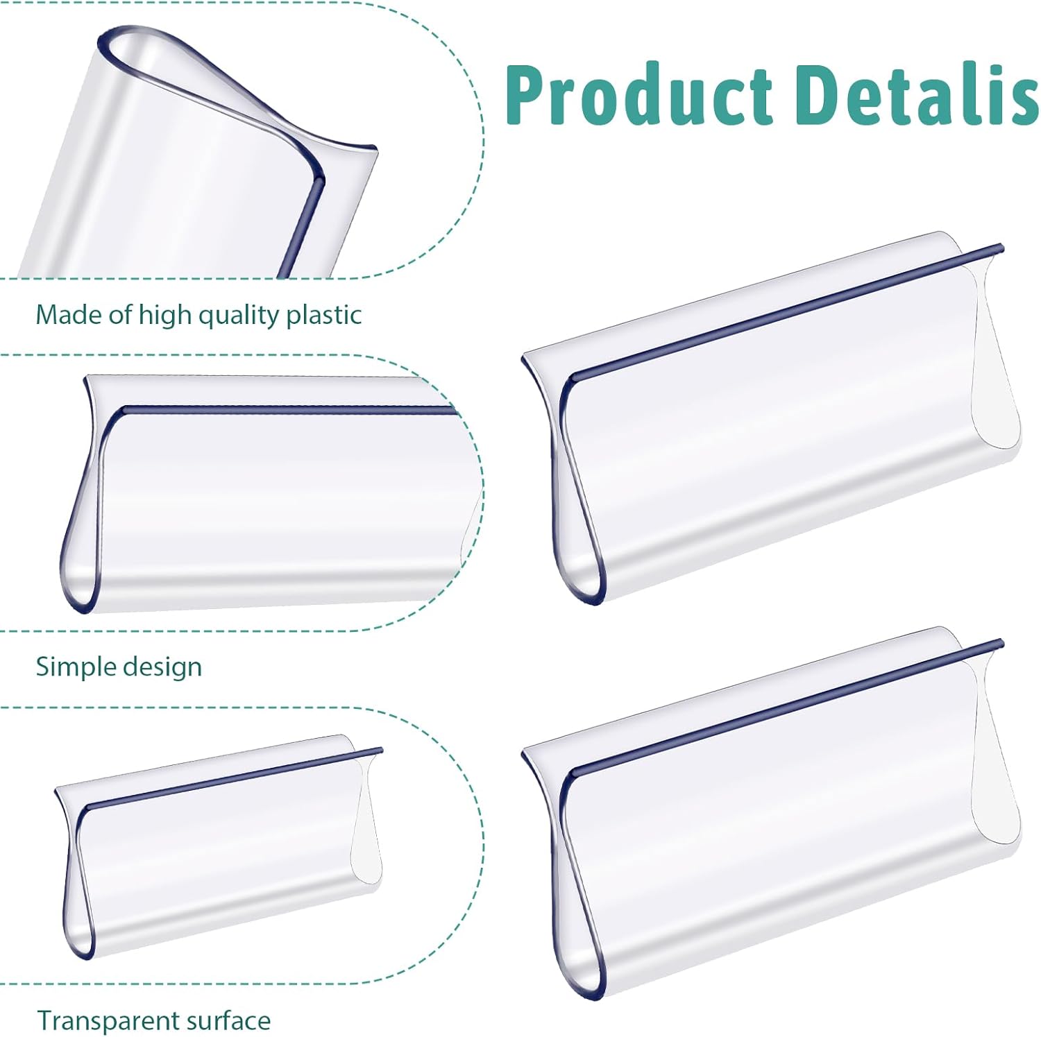 8 Pack Roller Window Shades Pulls, Clear Plastic Window Shades Hem Grips Handles R Type Windows Blinds Shade Pull Down Replacement Accessories for Roller Blinds, Home, Rv, Office, Hotel