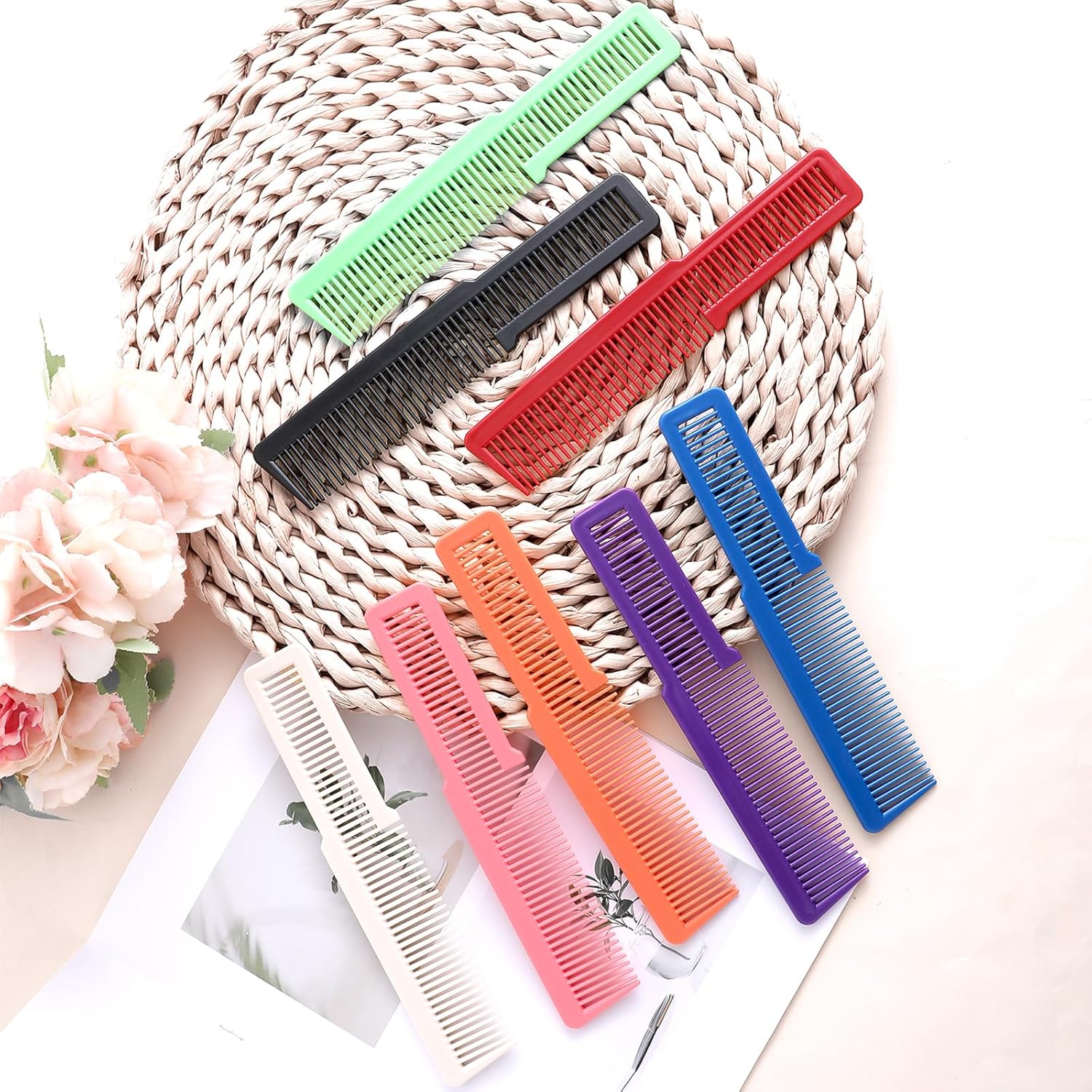 10 PCS Barber Combs, Hair Cutting Combs Professional Fine Tooth Comb Flat Top Clipper Comb Blending Hairstylist Essentials Hairdressing Salon Set for Women Men Hair Styling Eye-Catching Colors