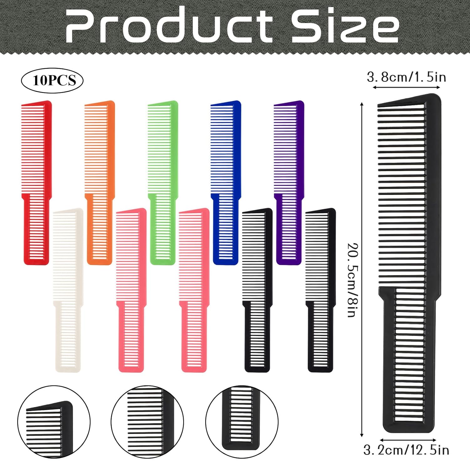 10 PCS Barber Combs, Hair Cutting Combs Professional Fine Tooth Comb Flat Top Clipper Comb Blending Hairstylist Essentials Hairdressing Salon Set for Women Men Hair Styling Eye-Catching Colors