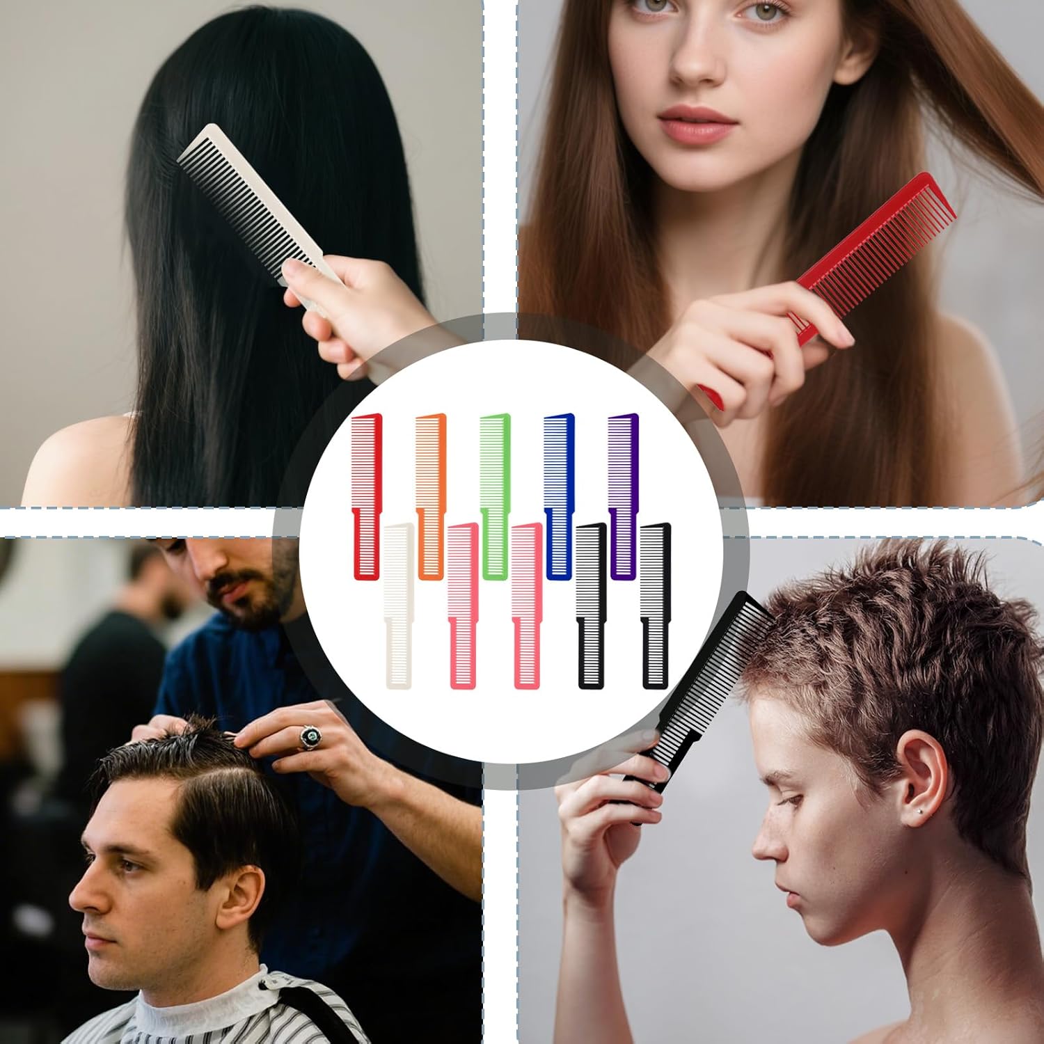 10 PCS Barber Combs, Hair Cutting Combs Professional Fine Tooth Comb Flat Top Clipper Comb Blending Hairstylist Essentials Hairdressing Salon Set for Women Men Hair Styling Eye-Catching Colors