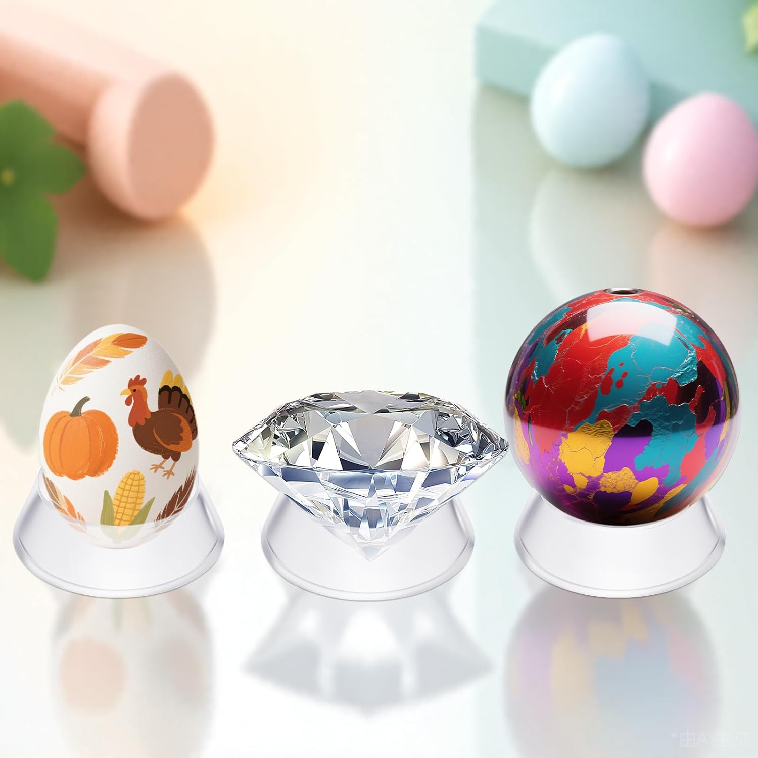 16 Pcs Acrylic Baseball Stand, 1.34 Inch Clear Ring Ball Sphere Stand Egg Crystal Holder Display Stands for Soccer, Basketball, Football, Volleyball, Softball, Bowling Ball, Collections