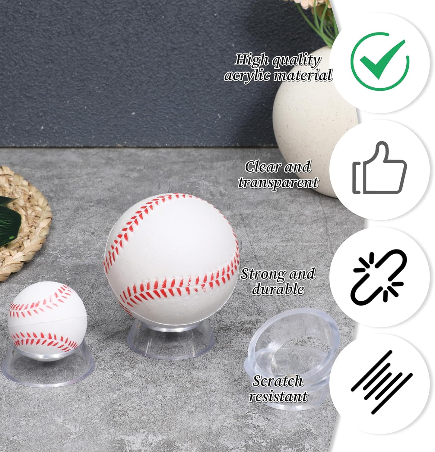 16 Pcs Acrylic Baseball Stand, 1.34 Inch Clear Ring Ball Sphere Stand Egg Crystal Holder Display Stands for Soccer, Basketball, Football, Volleyball, Softball, Bowling Ball, Collections