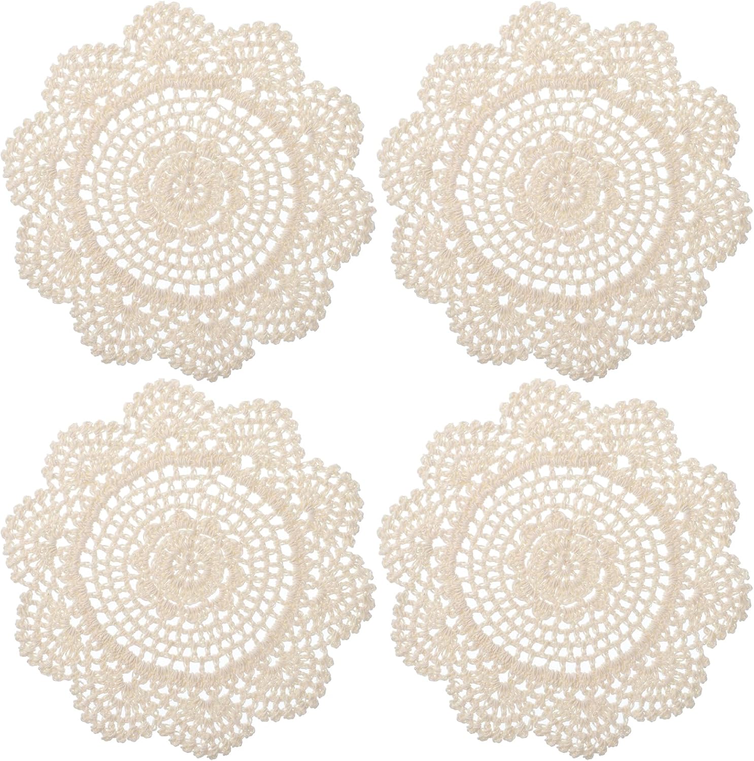 4 Pcs Cotton Lace Doilies Vintage Crochet Doilies 7.8 Inch Round Cotton Handmade Lace Cloth Fabric Placemats Doily for Tables Kitchen Dining Room Dessert Coasters Wedding Birthday Party Decoration